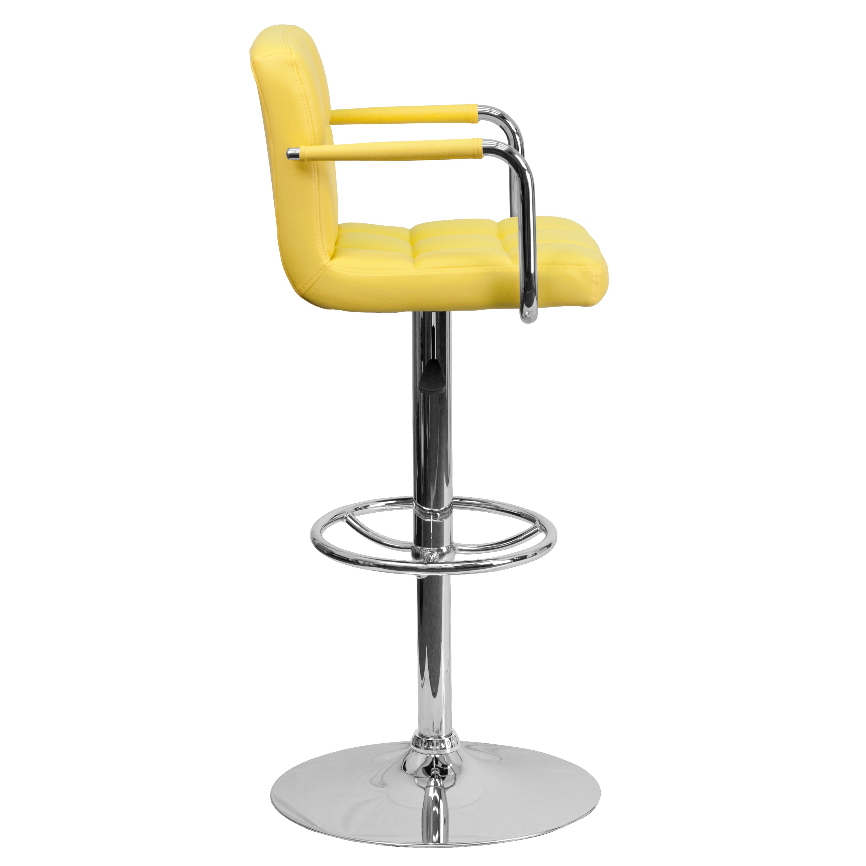 Contemporary Quilted Vinyl Adjustable Height Barstool with Arms and Chrome Base