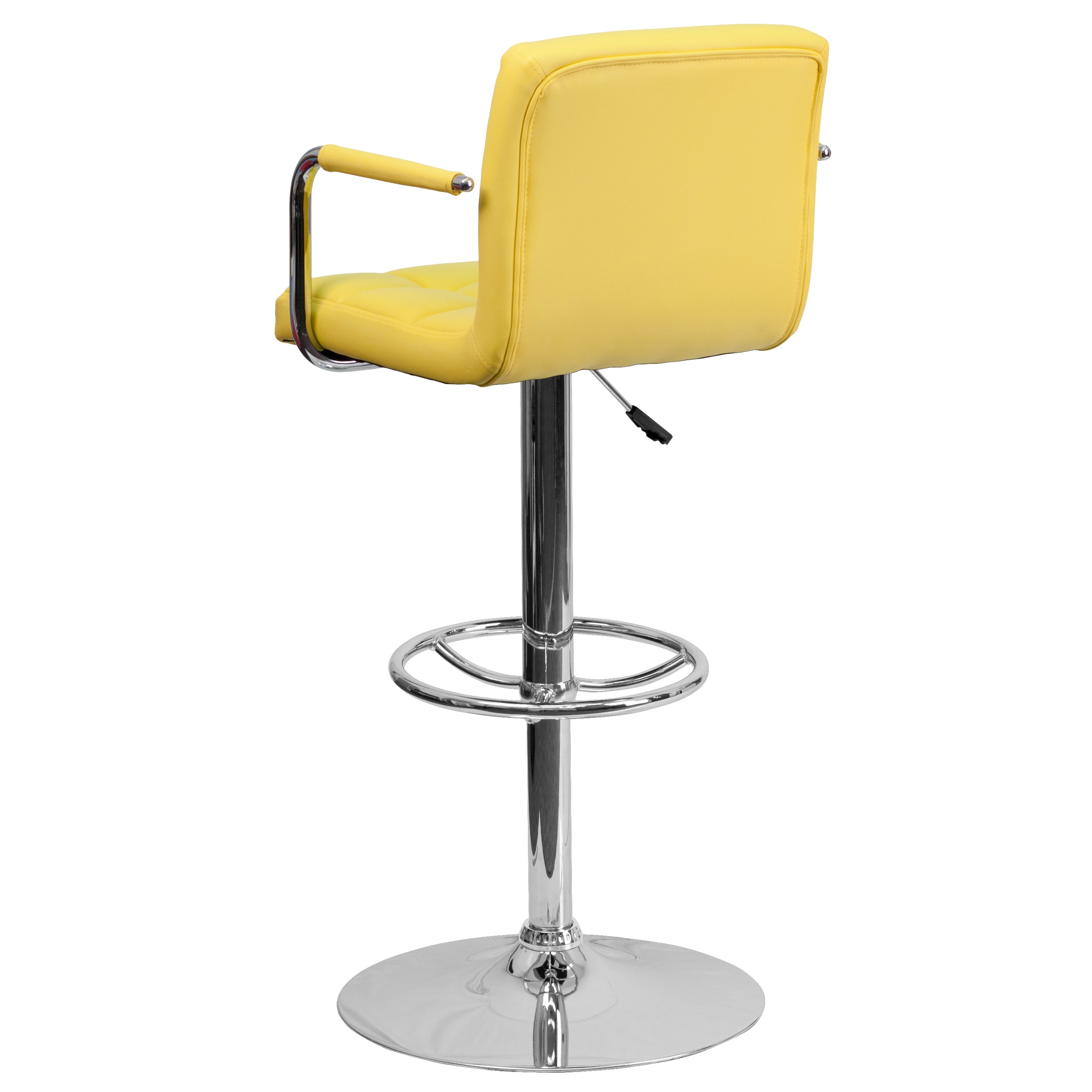 Contemporary Quilted Vinyl Adjustable Height Barstool with Arms and Chrome Base