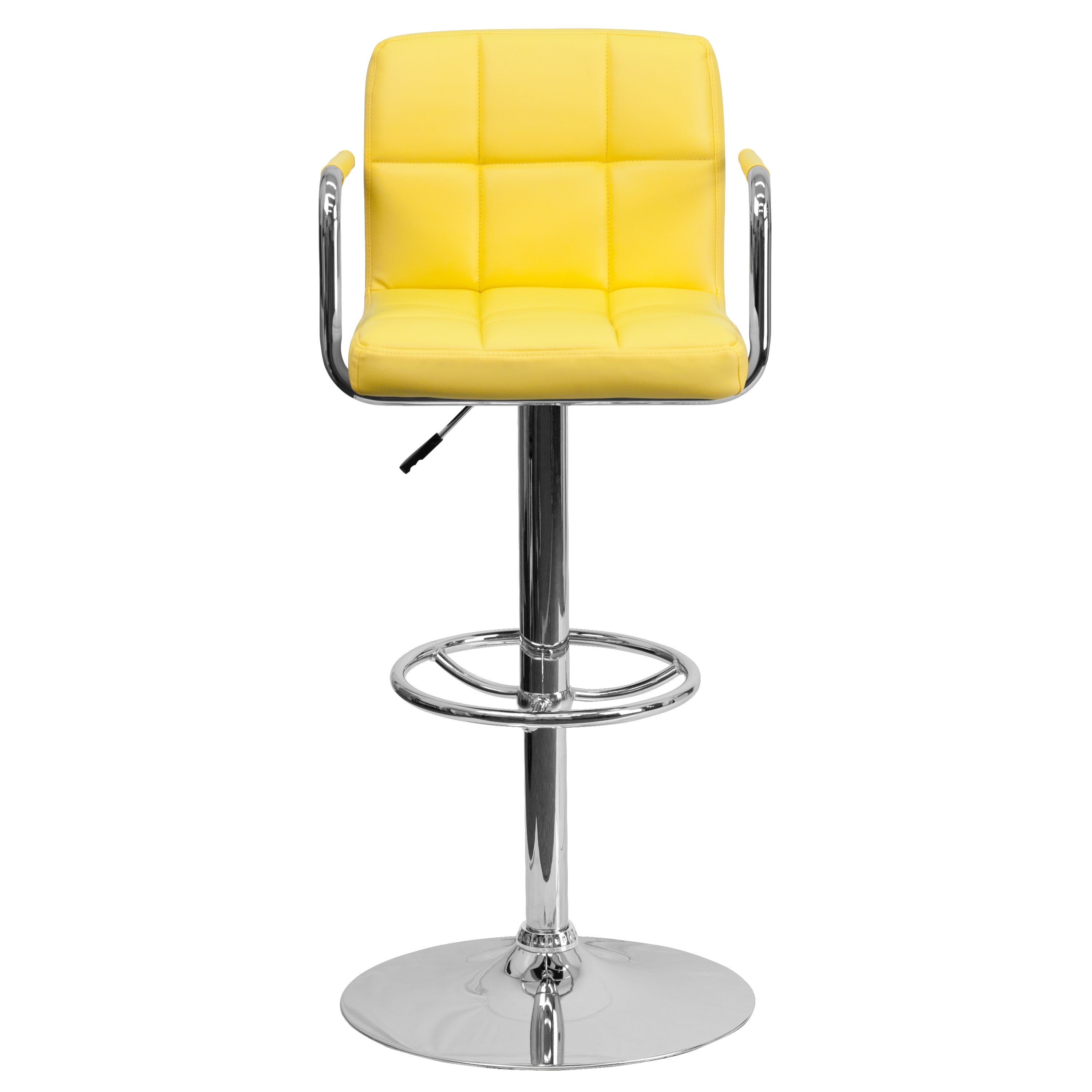 Contemporary Quilted Vinyl Adjustable Height Barstool with Arms and Chrome Base