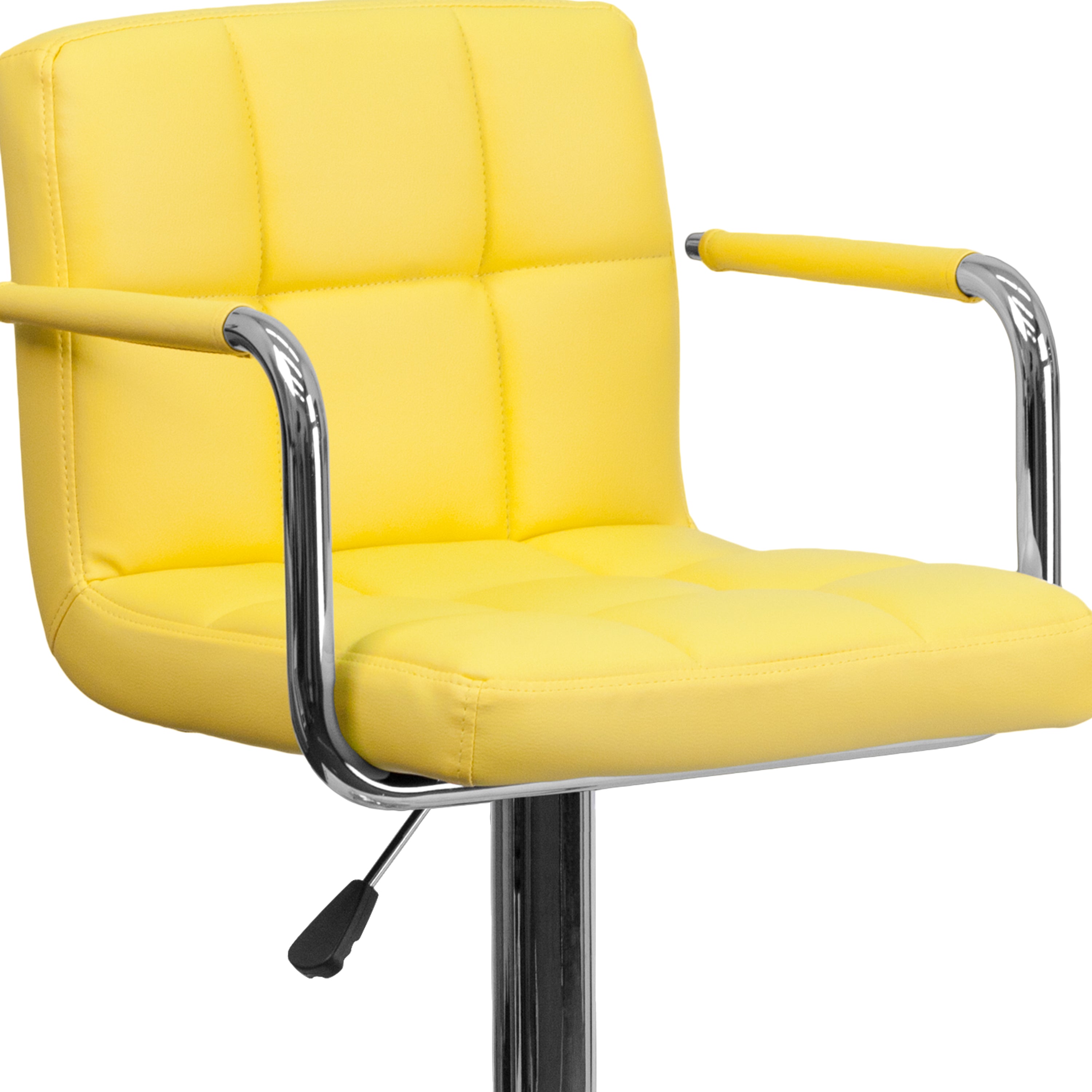 Contemporary Quilted Vinyl Adjustable Height Barstool with Arms and Chrome Base