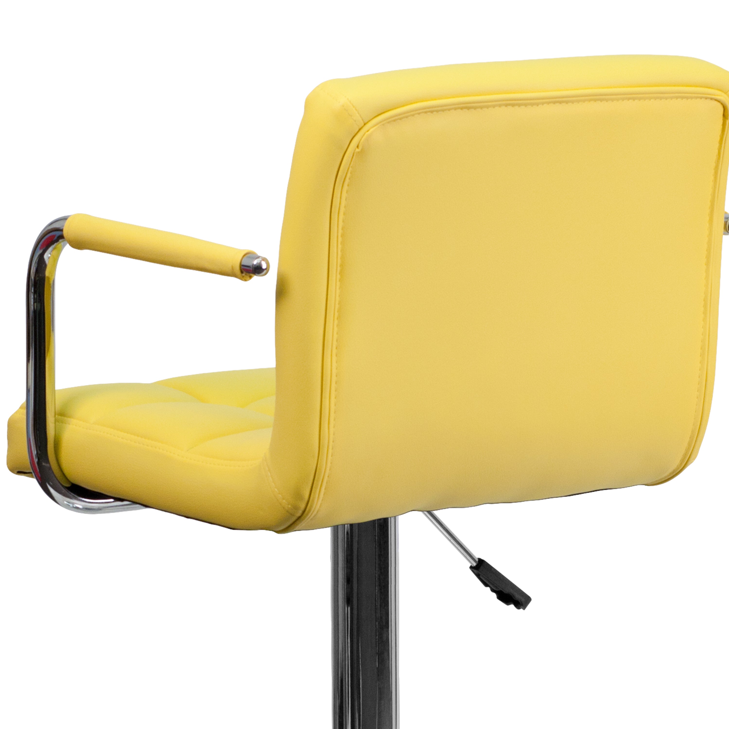 Contemporary Quilted Vinyl Adjustable Height Barstool with Arms and Chrome Base