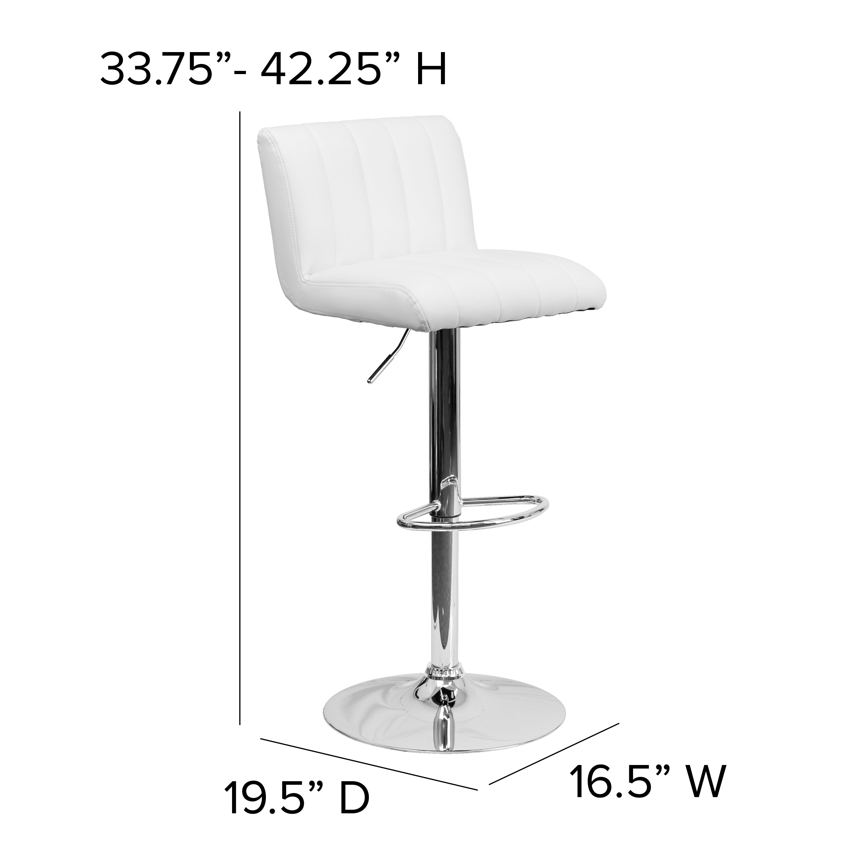 Contemporary Vinyl Adjustable Height Barstool with Vertical Stitch Back/Seat and Chrome Base