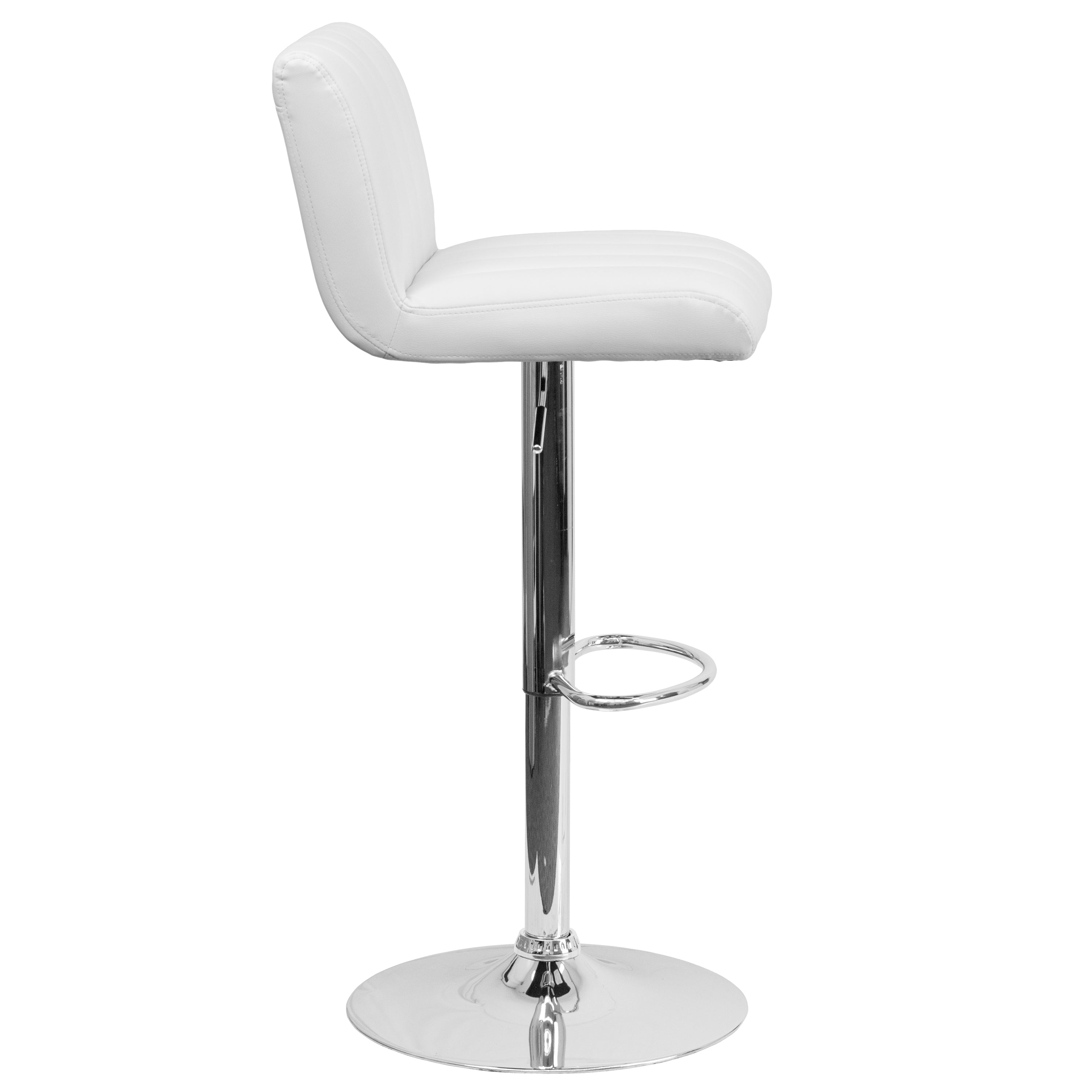 Contemporary Vinyl Adjustable Height Barstool with Vertical Stitch Back/Seat and Chrome Base