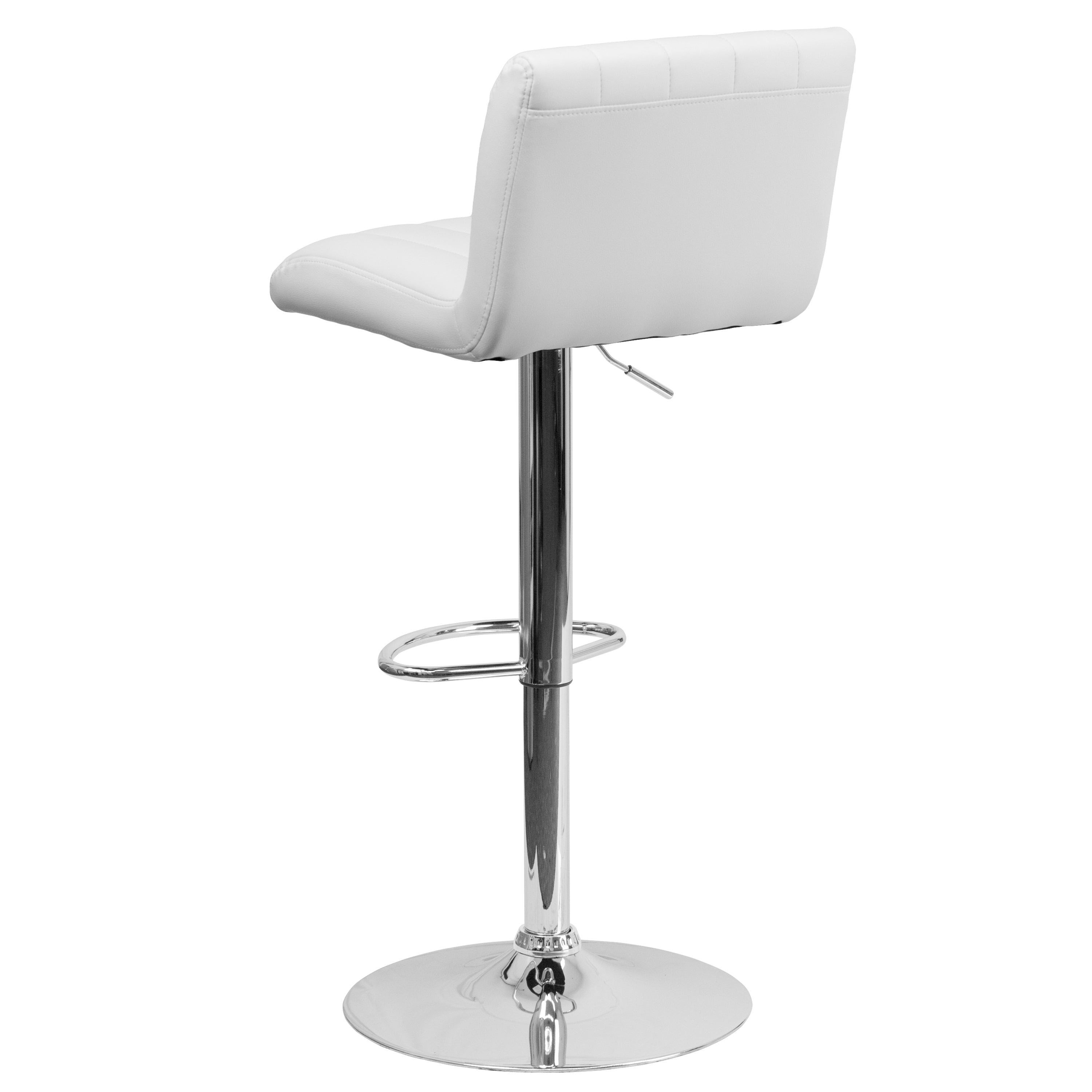 Contemporary Vinyl Adjustable Height Barstool with Vertical Stitch Back/Seat and Chrome Base