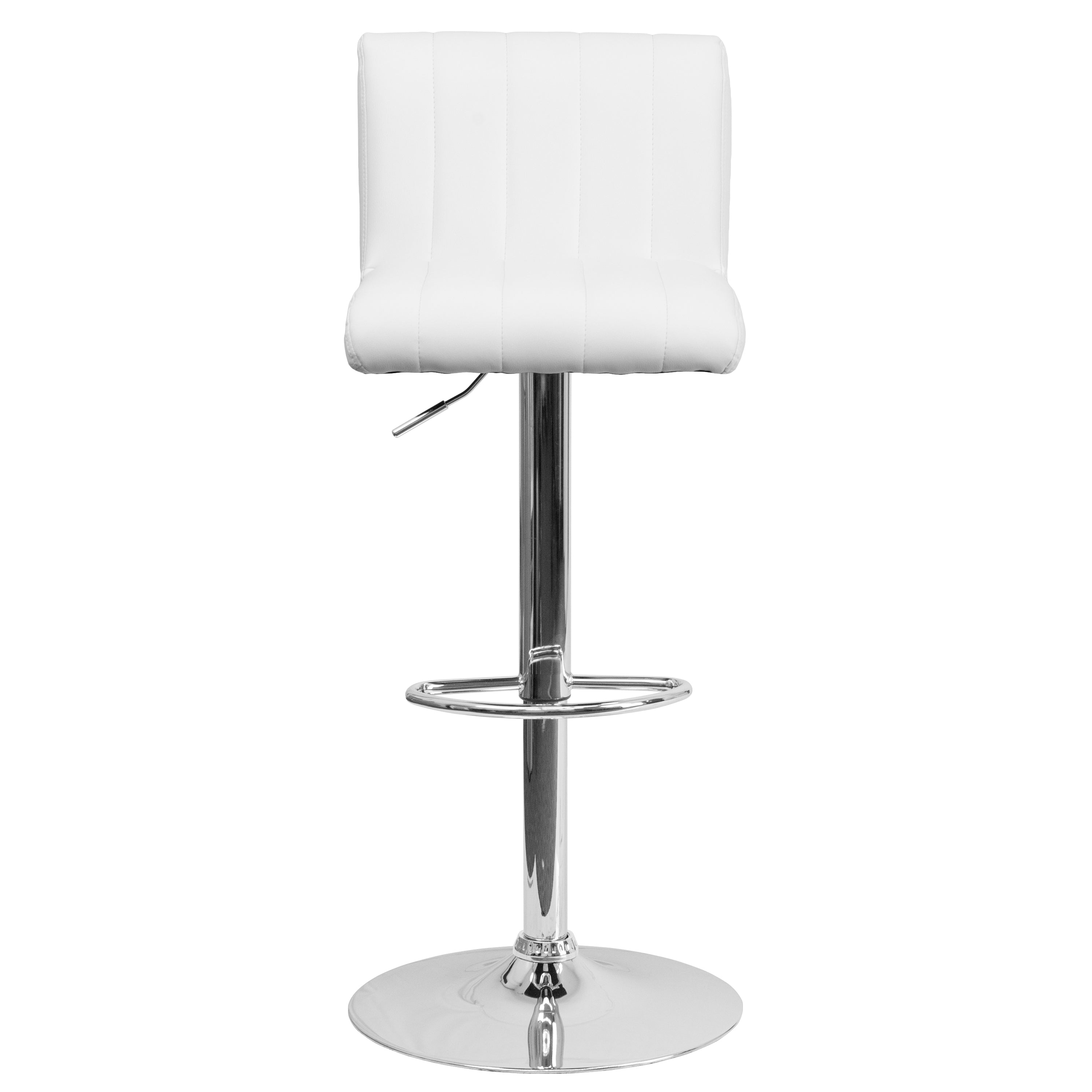 Contemporary Vinyl Adjustable Height Barstool with Vertical Stitch Back/Seat and Chrome Base