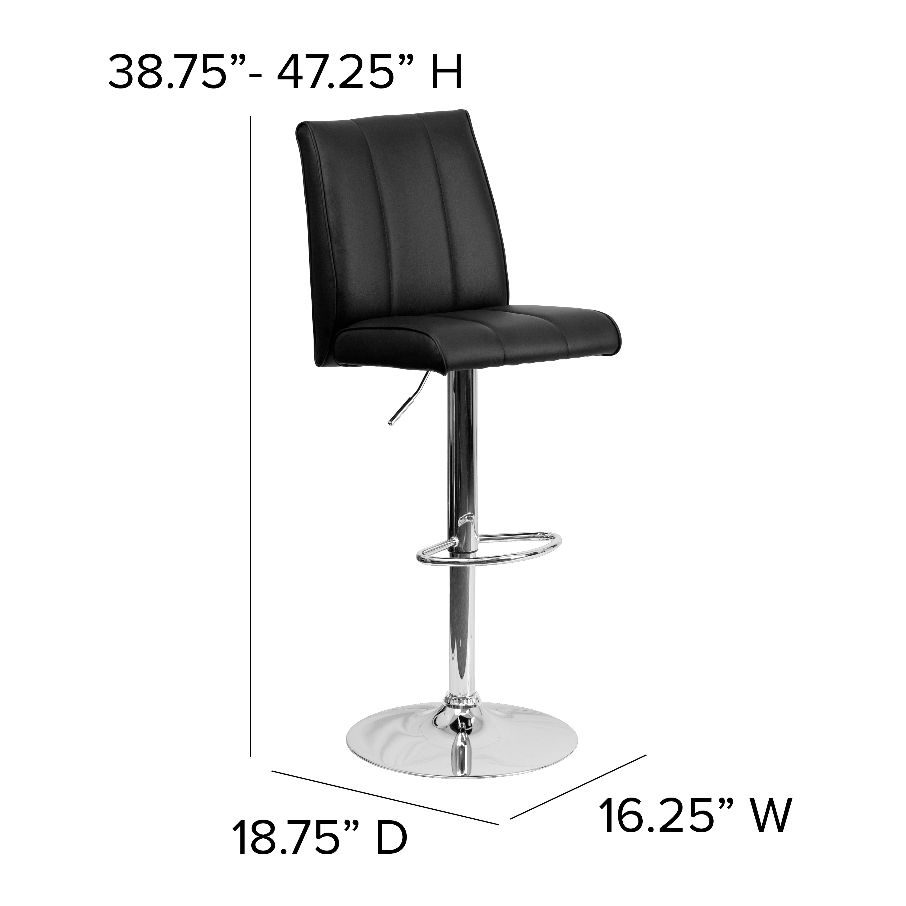 Contemporary Button Tufted Vinyl Adjustable Height Barstool with Chrome Base