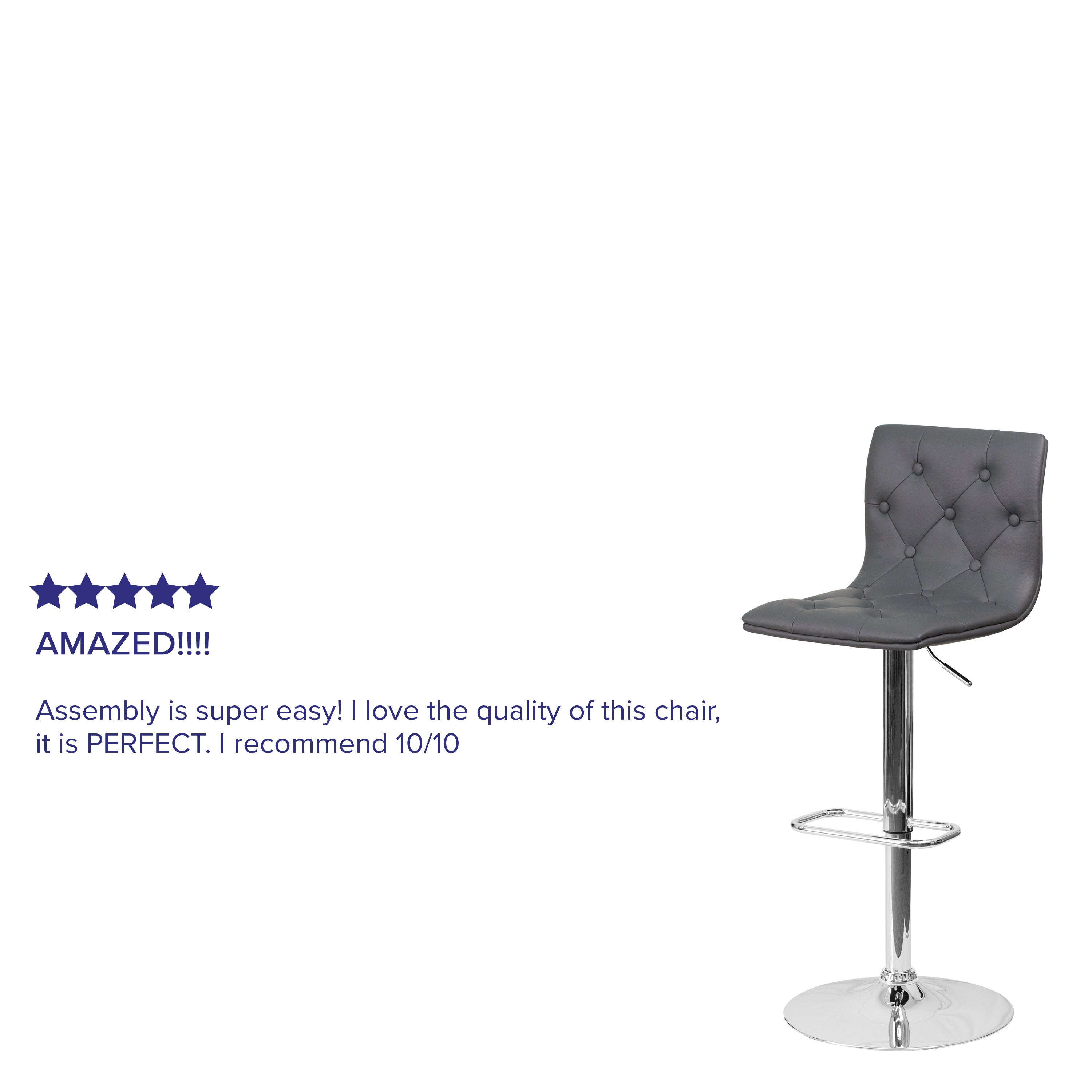 Contemporary Button Tufted Vinyl Adjustable Height Barstool with Chrome Base