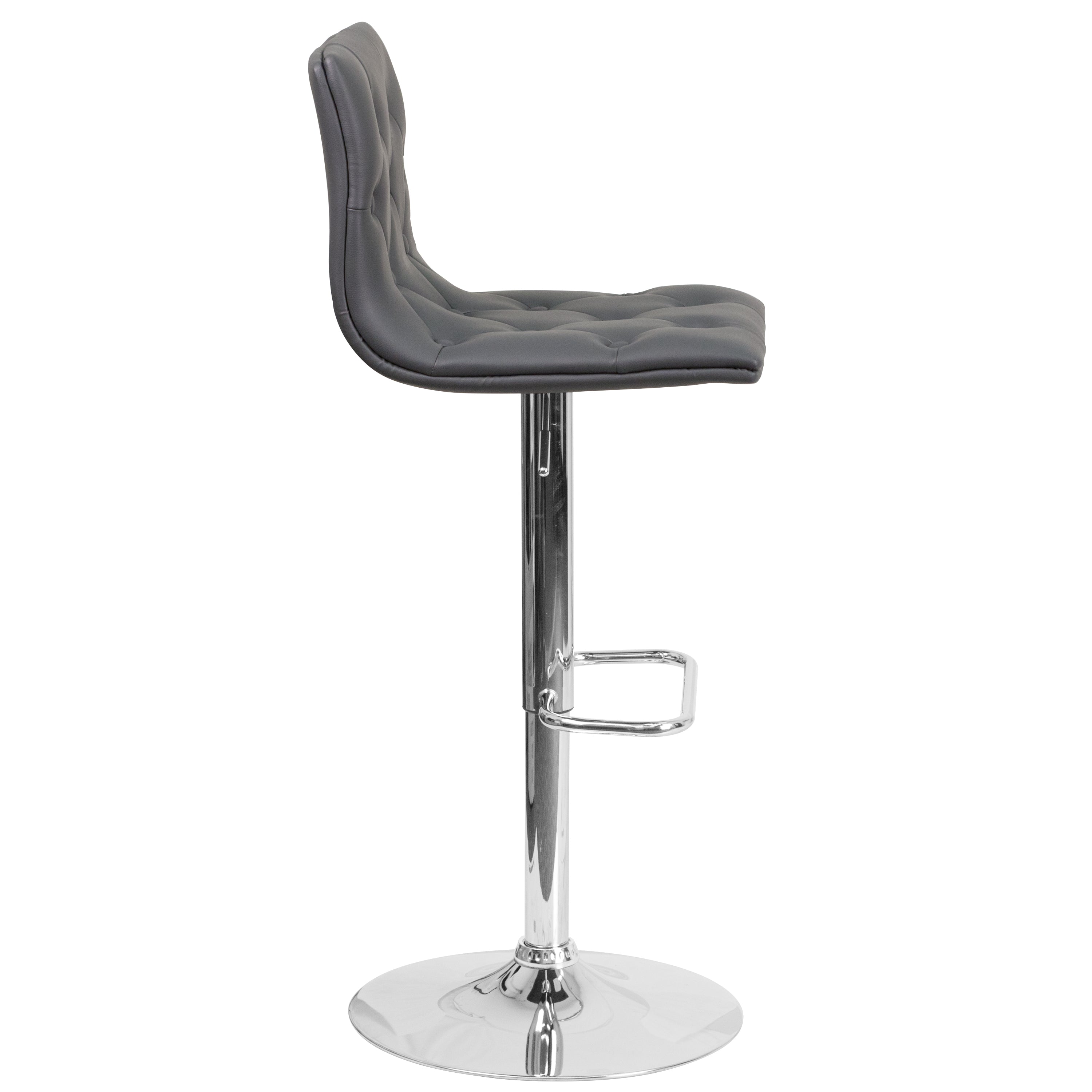 Contemporary Button Tufted Vinyl Adjustable Height Barstool with Chrome Base
