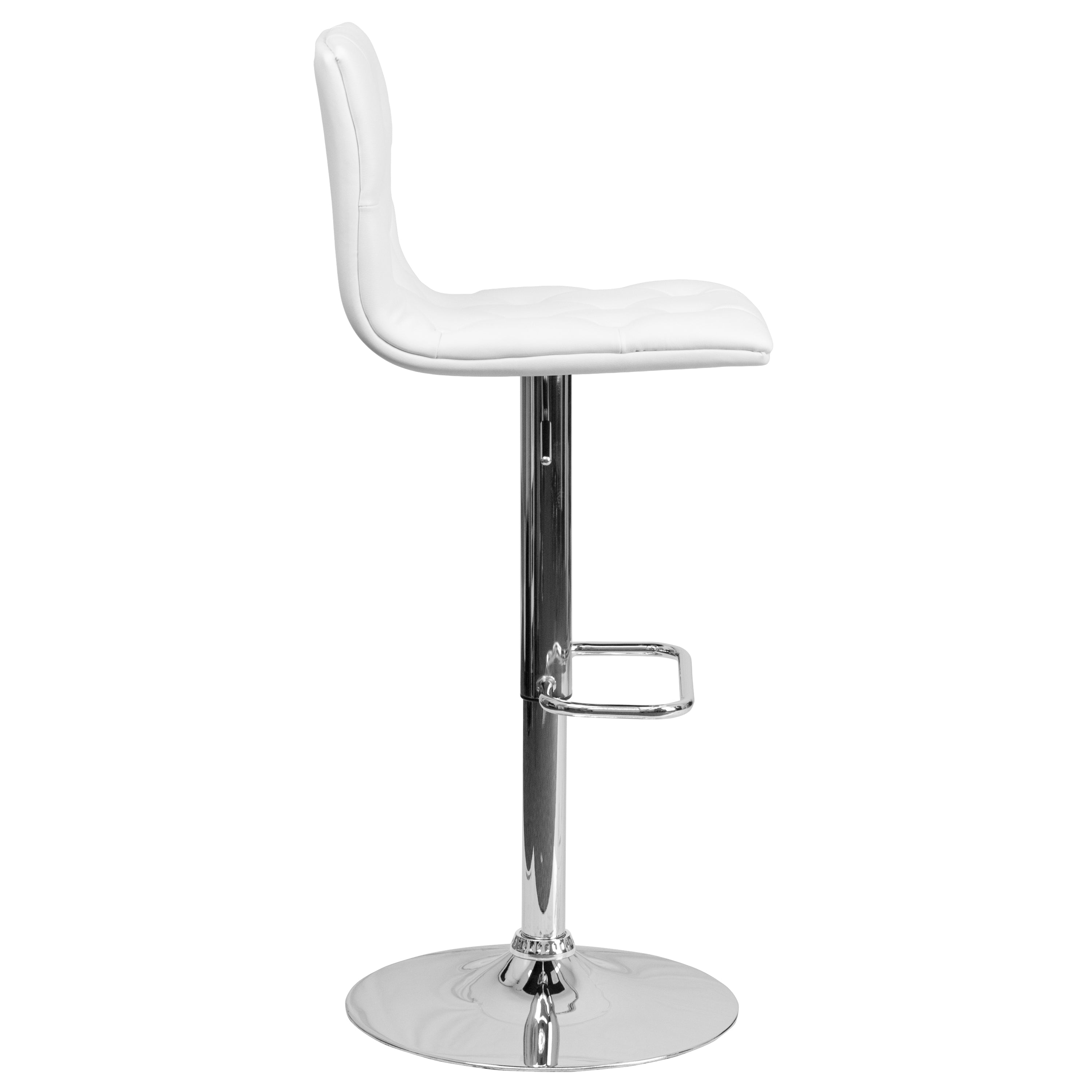Contemporary Button Tufted Vinyl Adjustable Height Barstool with Chrome Base