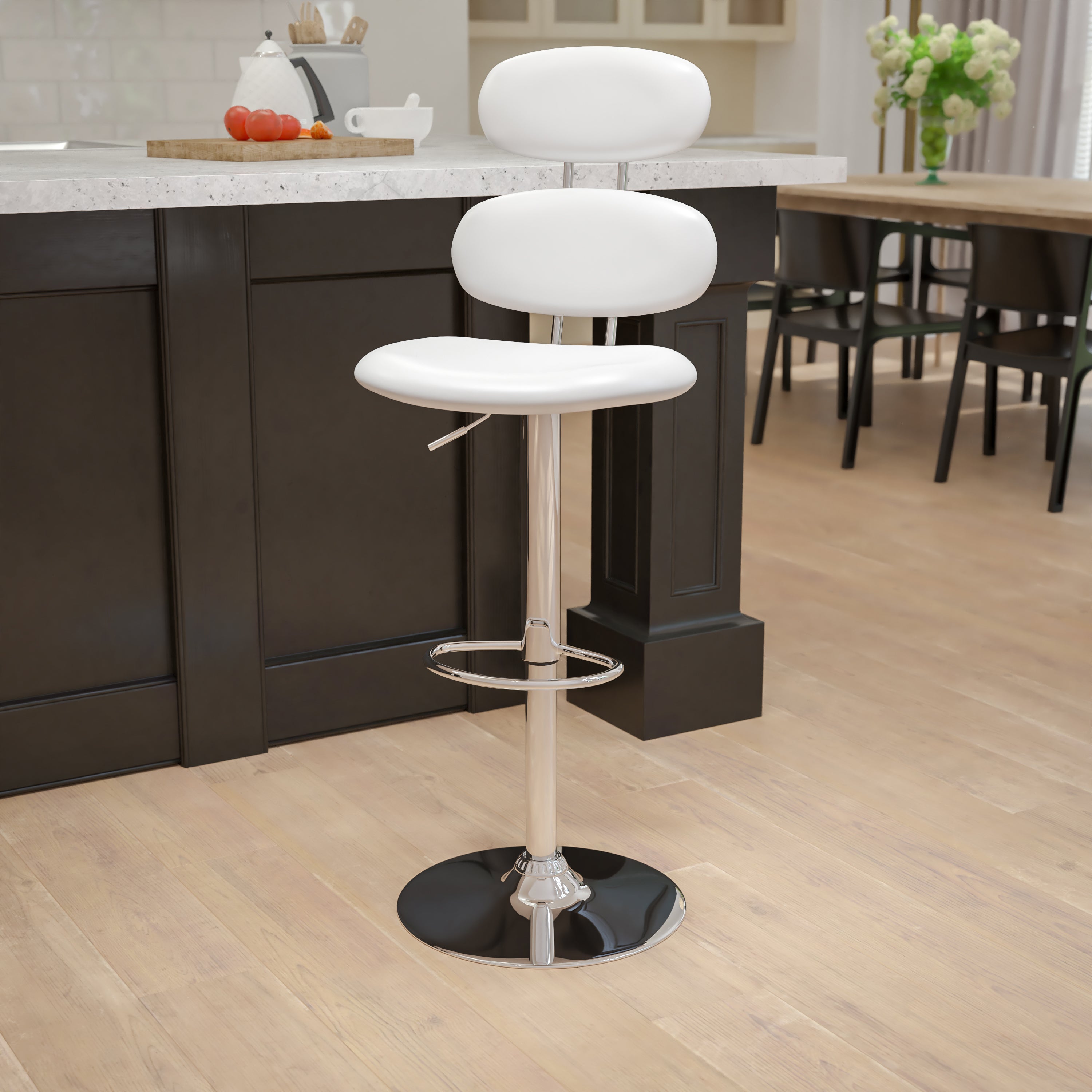 Contemporary Vinyl Adjustable Height Barstool with Ellipse Back and Chrome Base-Bar Stool-Flash Furniture-Wall2Wall Furnishings