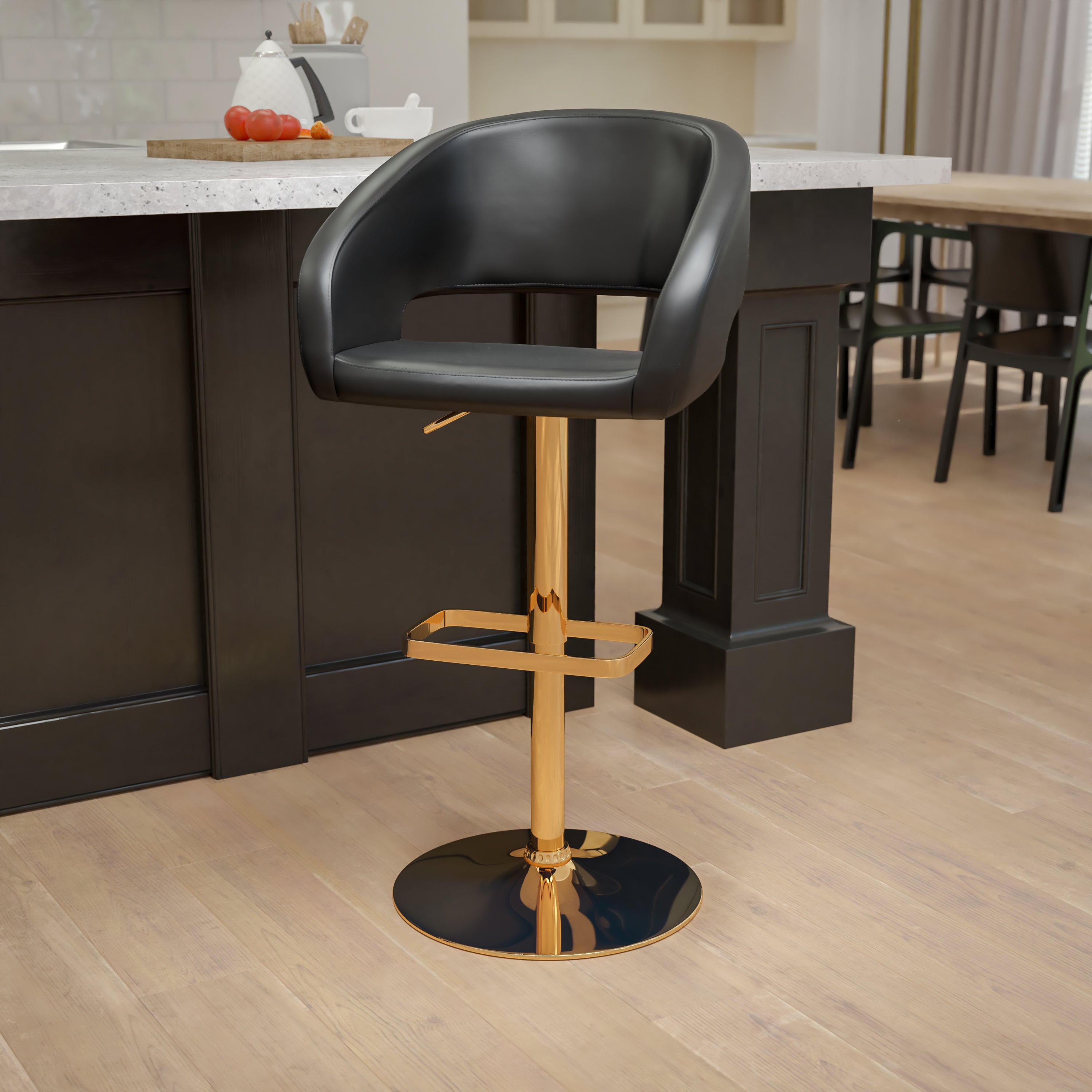 Contemporary Vinyl Adjustable Height Barstool with Rounded Mid-Back