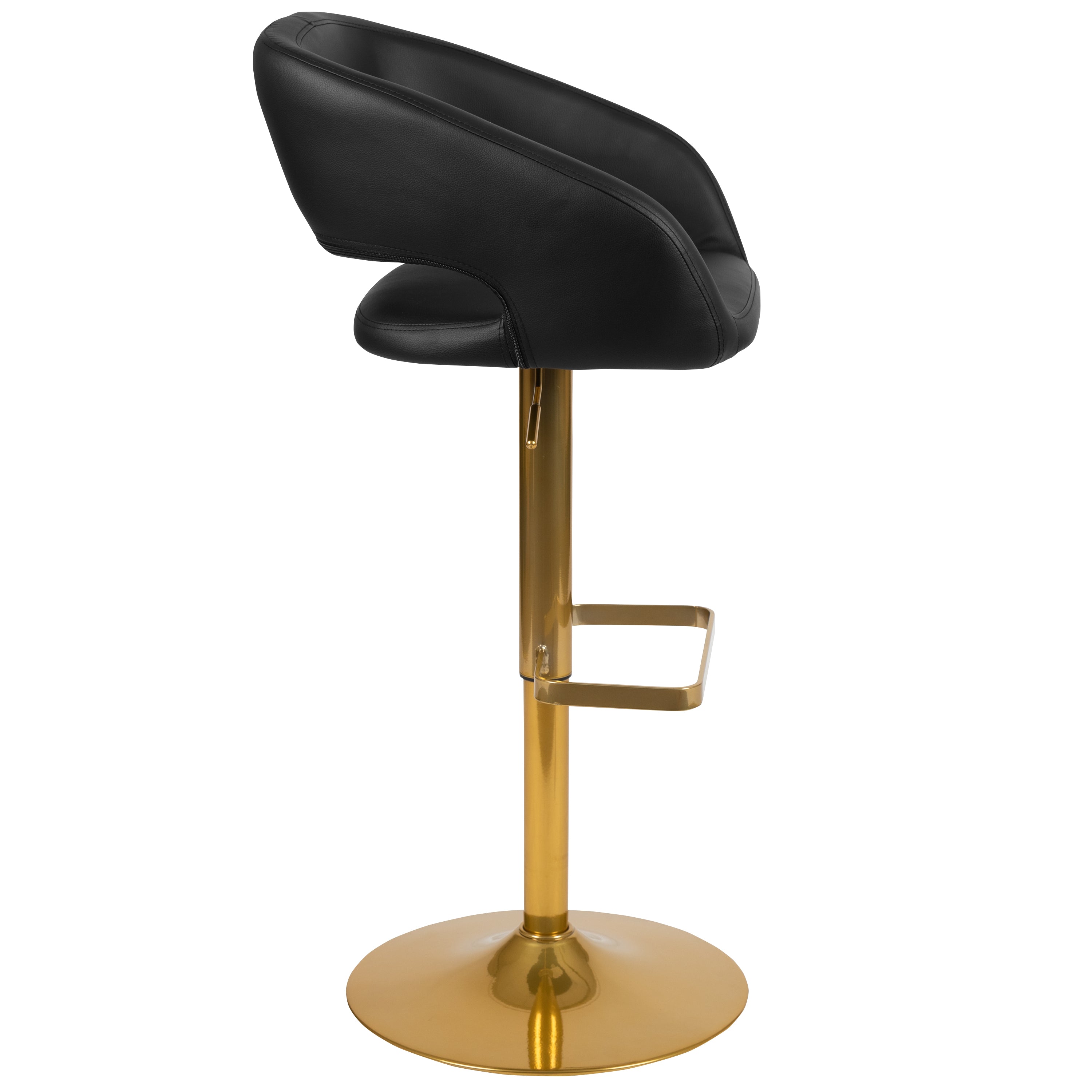 Contemporary Vinyl Adjustable Height Barstool with Rounded Mid-Back