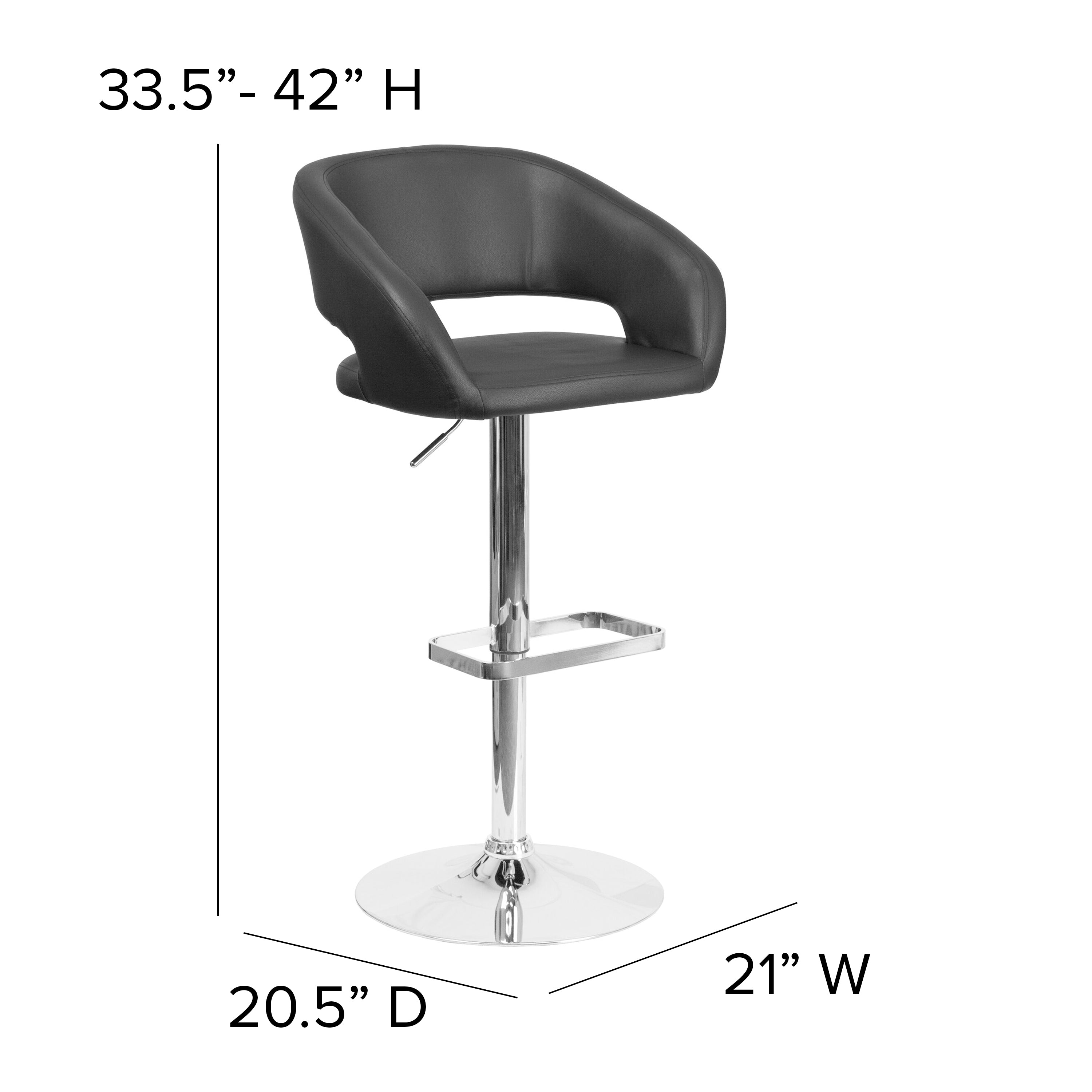 Contemporary Vinyl Adjustable Height Barstool with Rounded Mid-Back