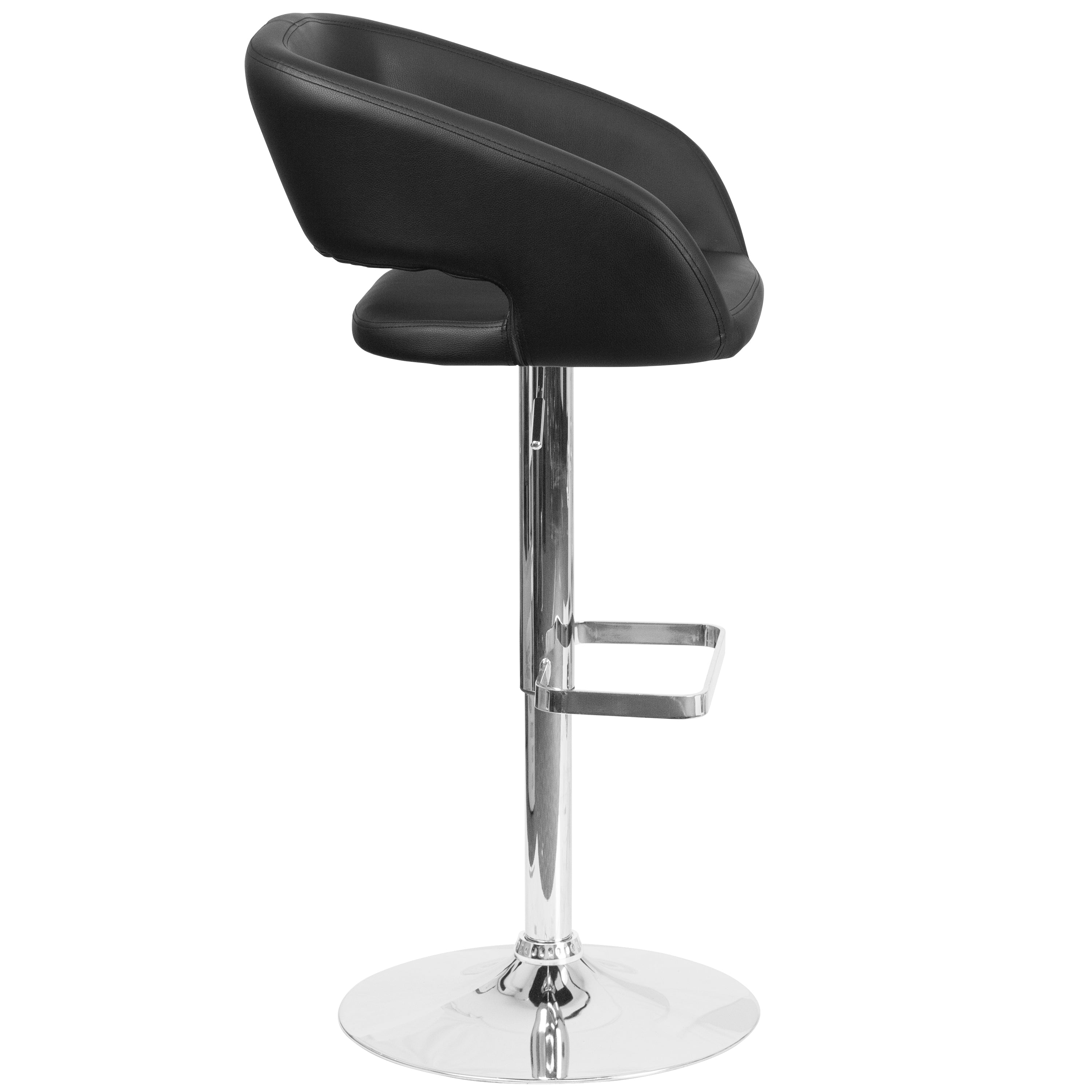 Contemporary Vinyl Adjustable Height Barstool with Rounded Mid-Back
