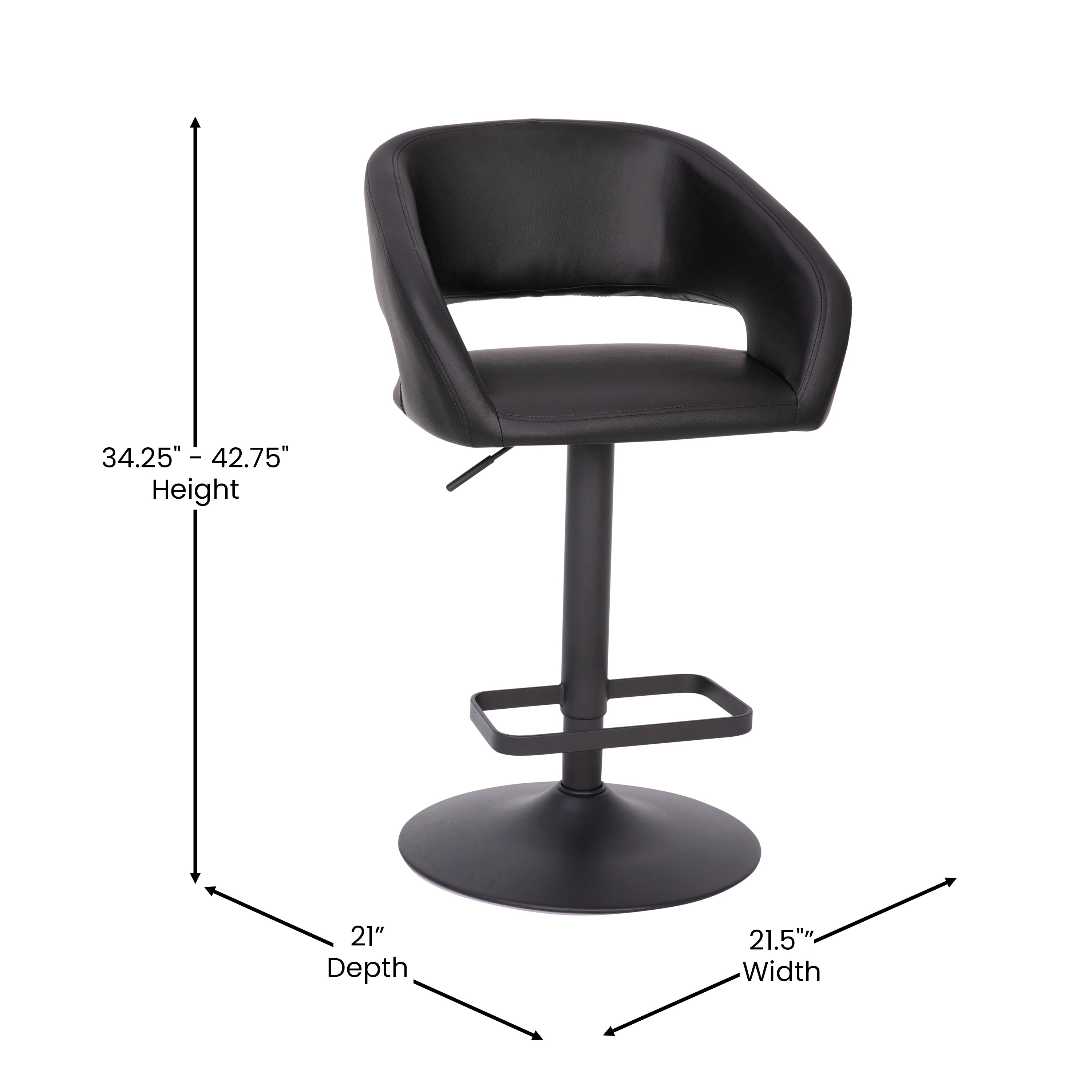 Contemporary Vinyl Adjustable Height Barstool with Rounded Mid-Back