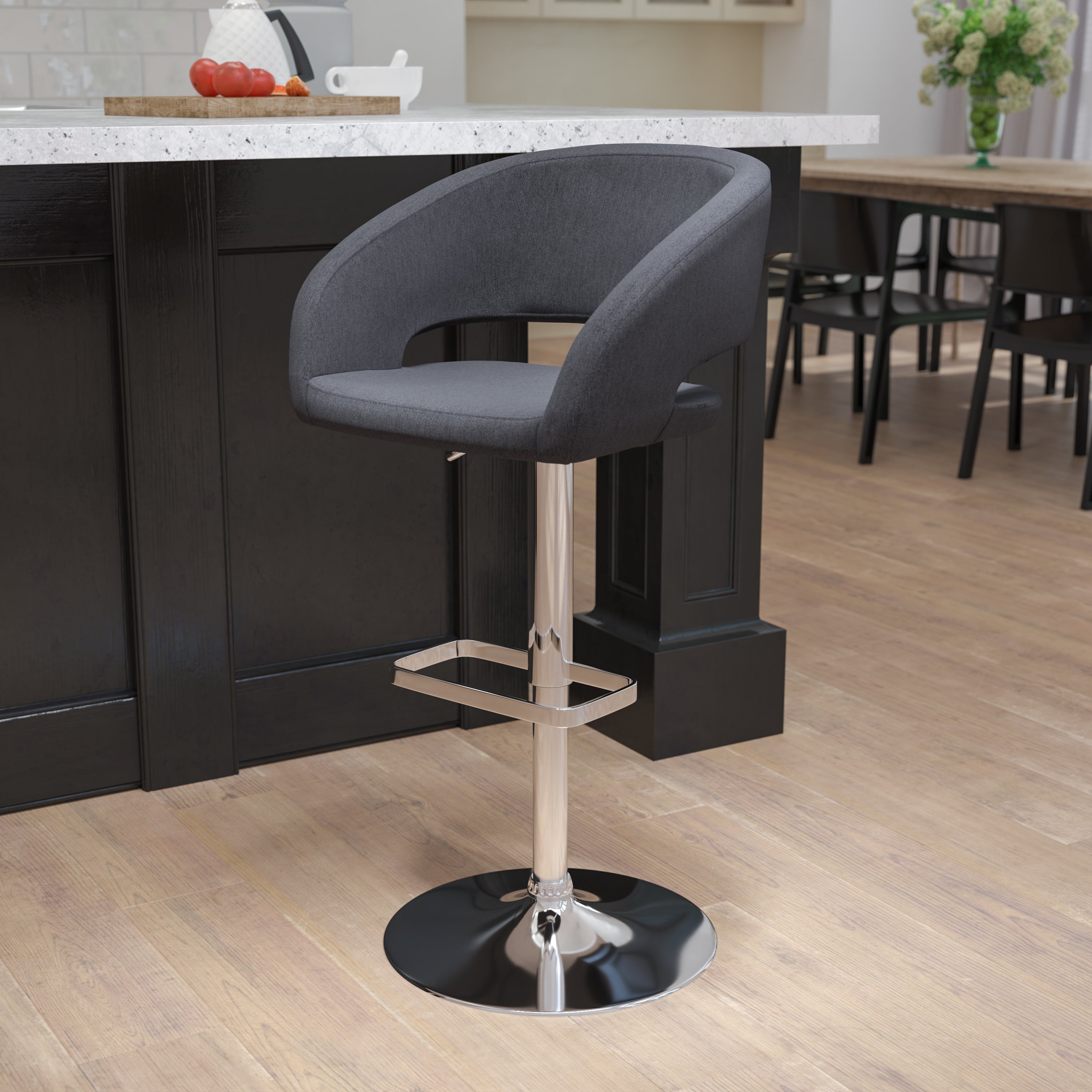 Contemporary Vinyl Adjustable Height Barstool with Rounded Mid-Back