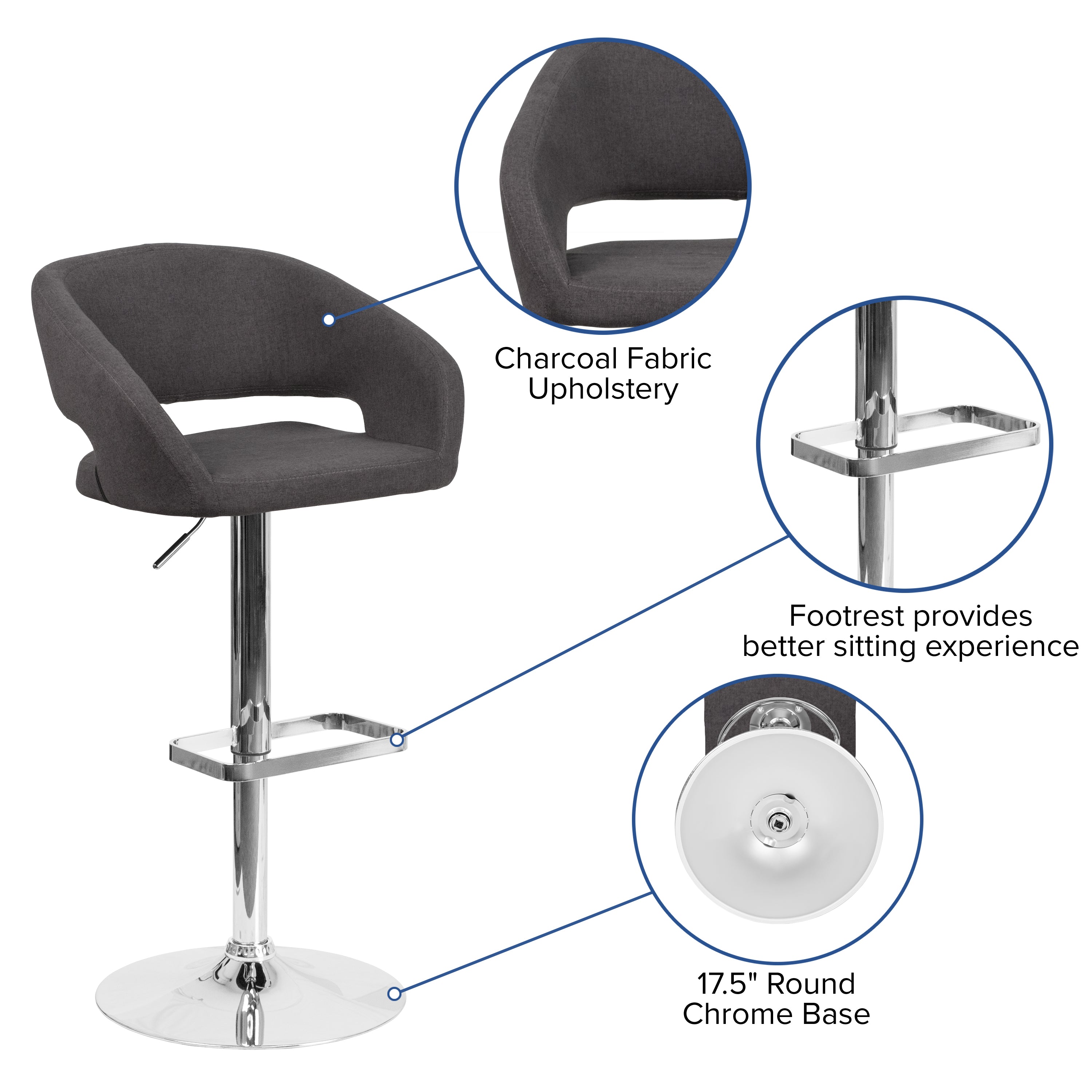 Contemporary Vinyl Adjustable Height Barstool with Rounded Mid-Back