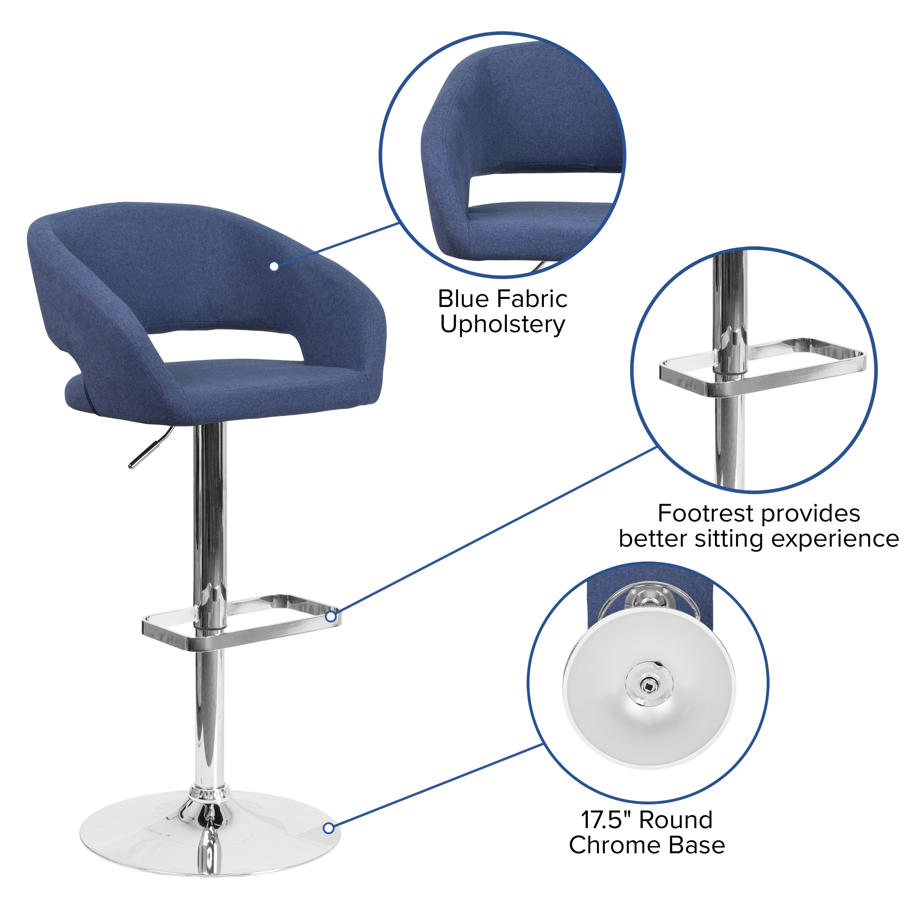 Contemporary Vinyl Adjustable Height Barstool with Rounded Mid-Back