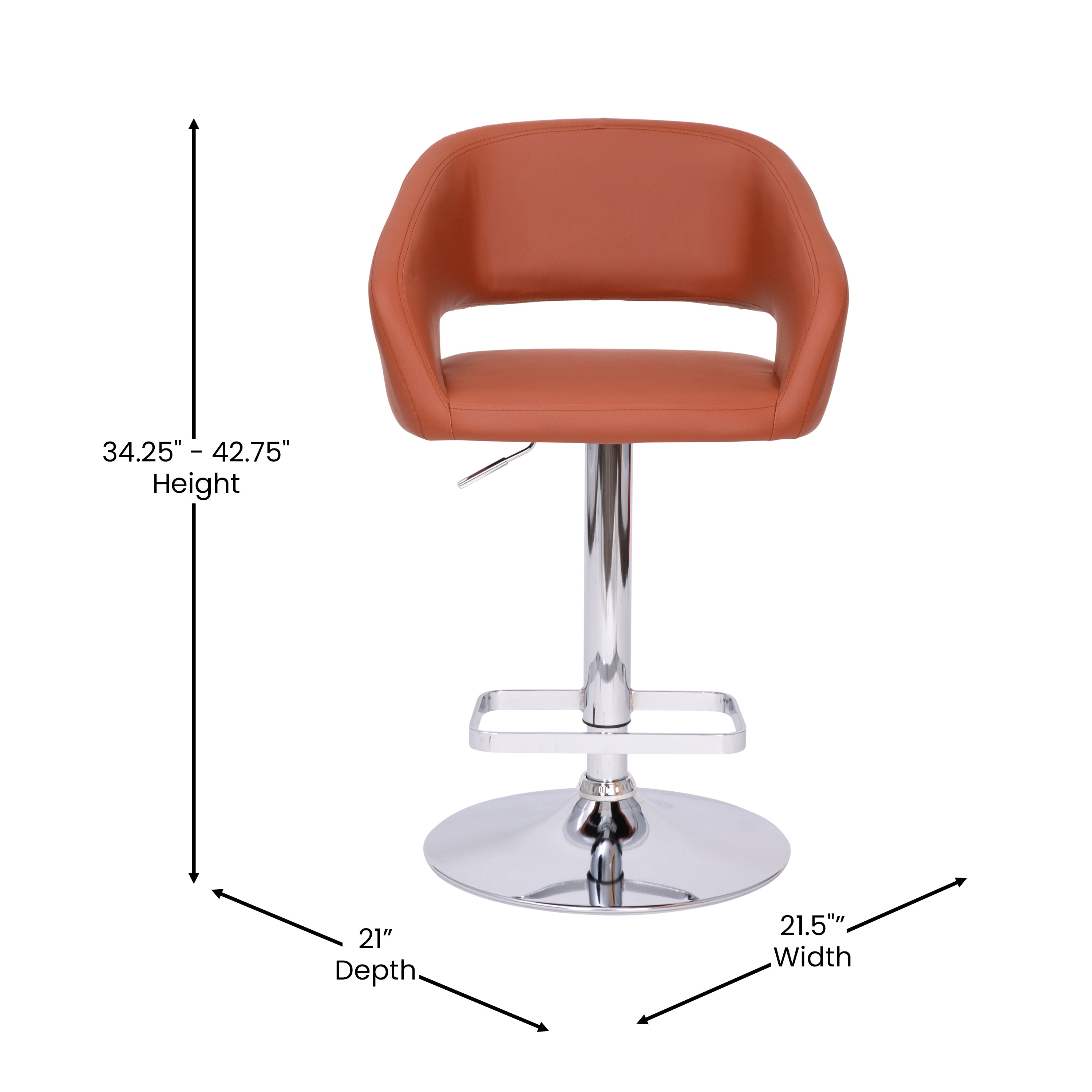 Contemporary Vinyl Adjustable Height Barstool with Rounded Mid-Back