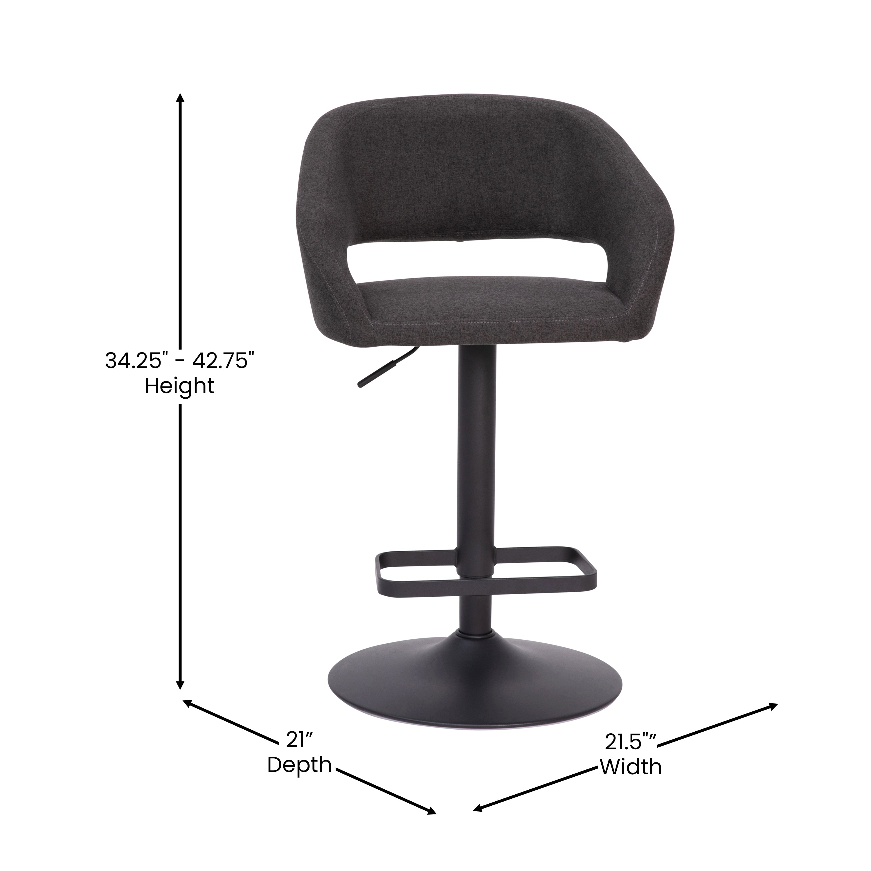 Contemporary Vinyl Adjustable Height Barstool with Rounded Mid-Back