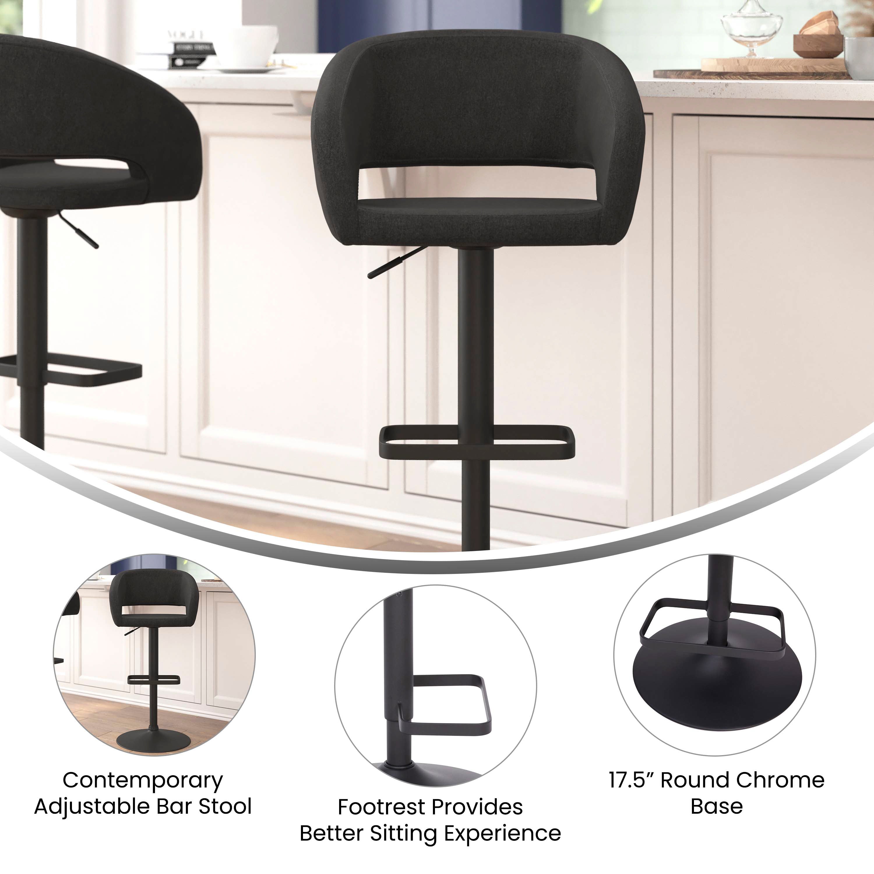 Contemporary Vinyl Adjustable Height Barstool with Rounded Mid-Back