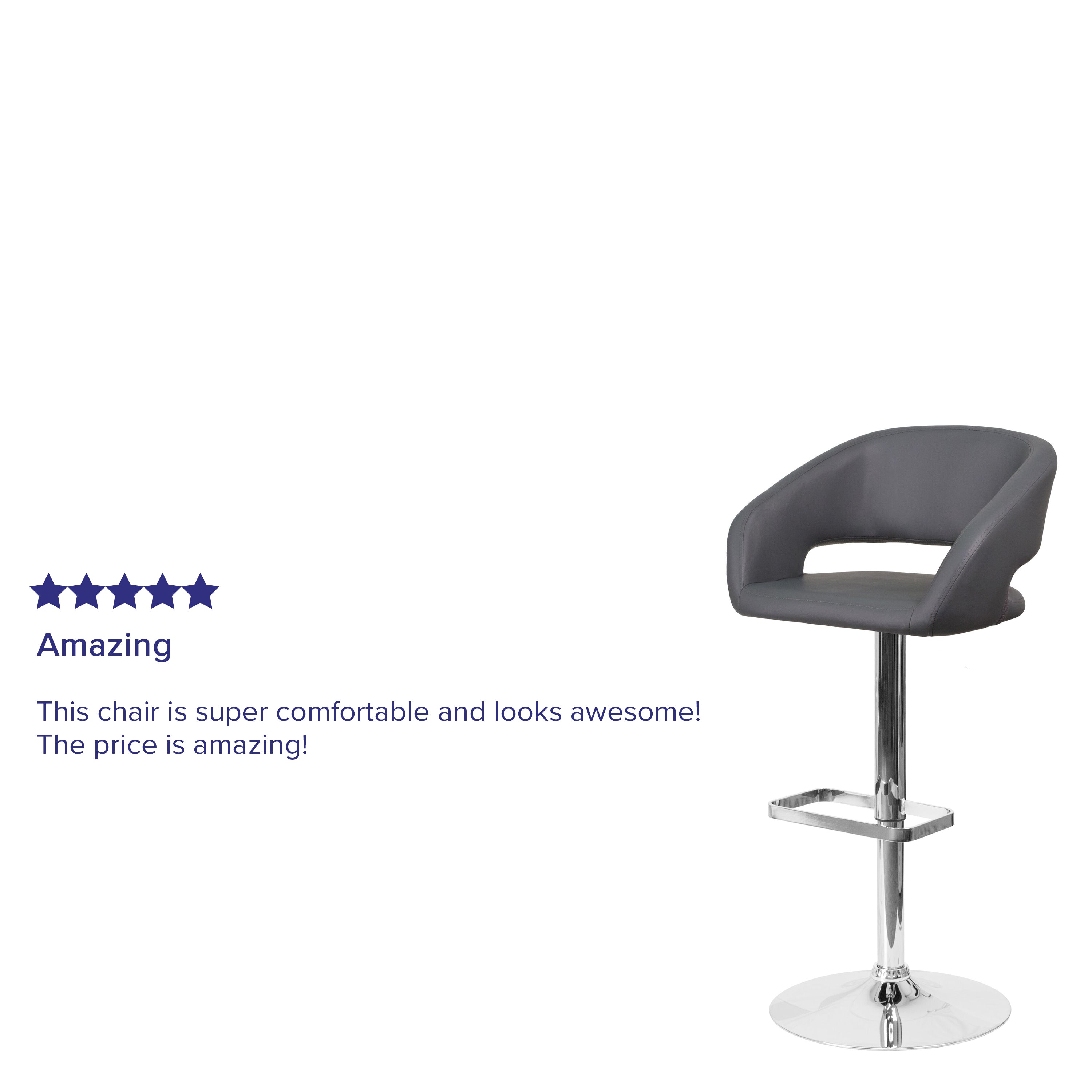 Contemporary Vinyl Adjustable Height Barstool with Rounded Mid-Back