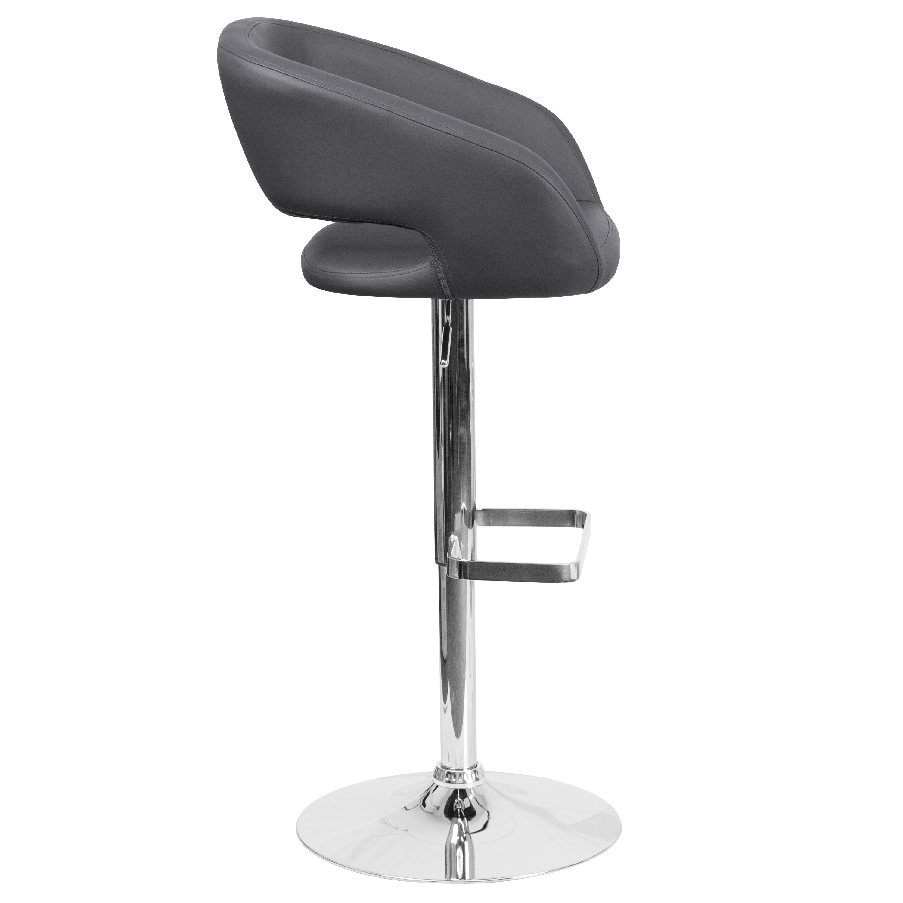 Contemporary Vinyl Adjustable Height Barstool with Rounded Mid-Back
