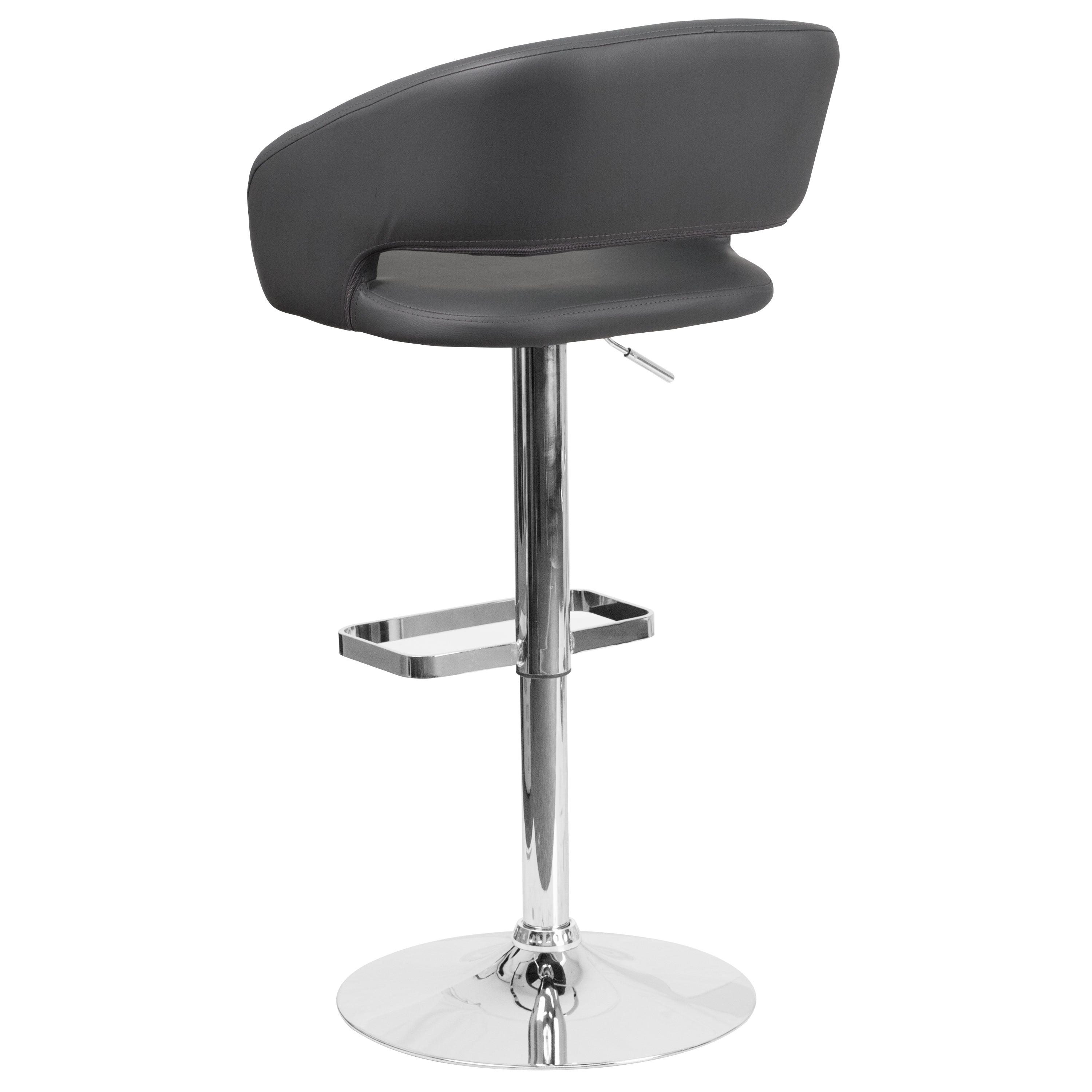 Contemporary Vinyl Adjustable Height Barstool with Rounded Mid-Back
