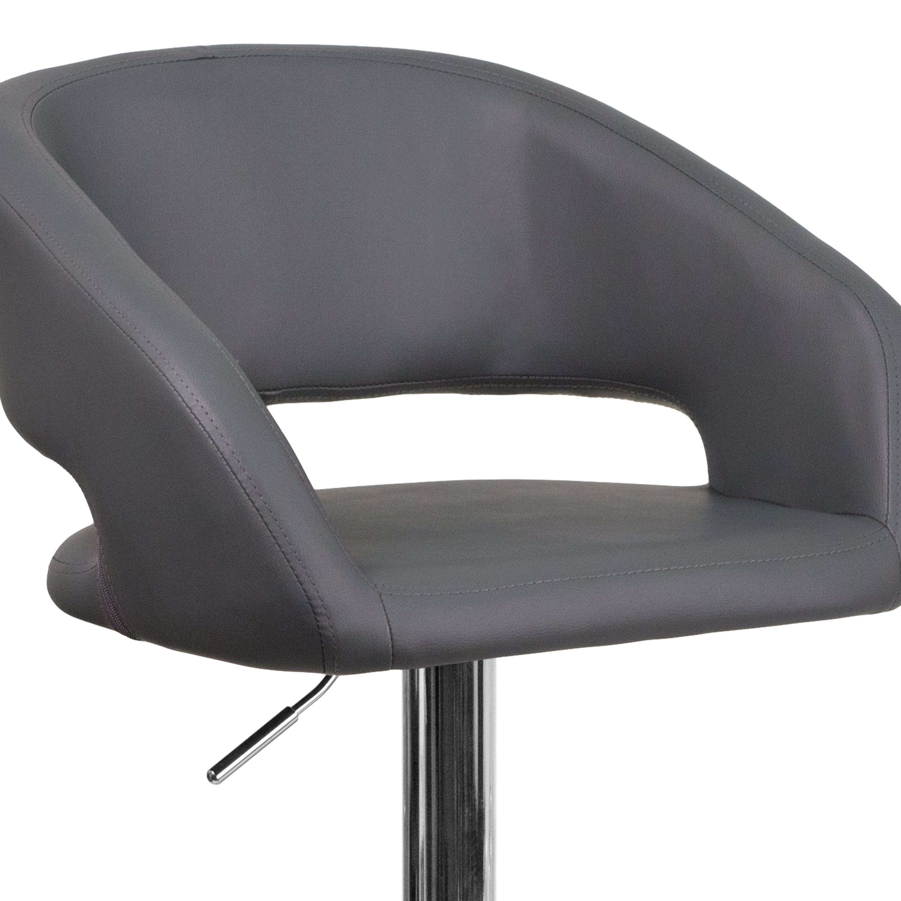 Contemporary Vinyl Adjustable Height Barstool with Rounded Mid-Back