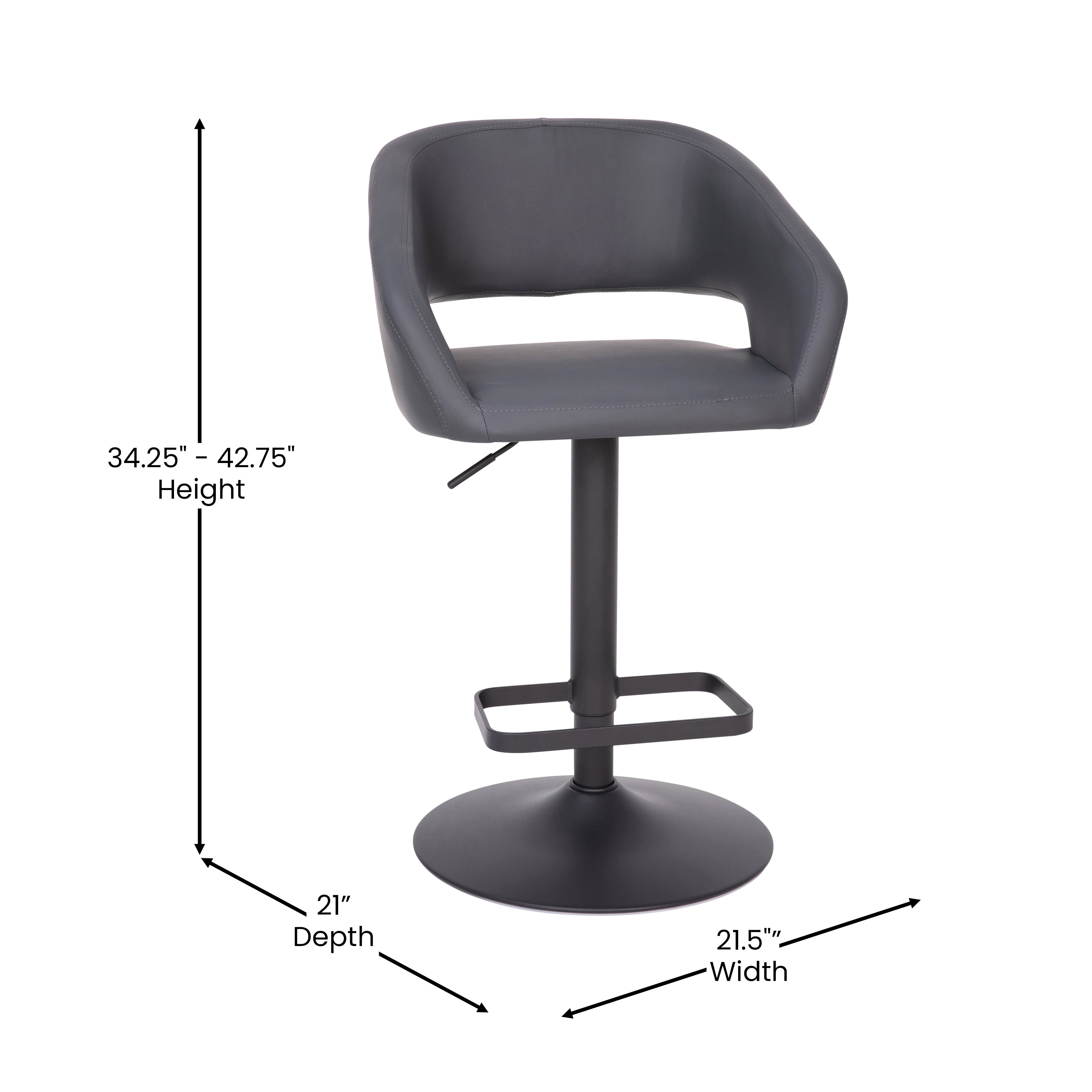 Contemporary Vinyl Adjustable Height Barstool with Rounded Mid-Back