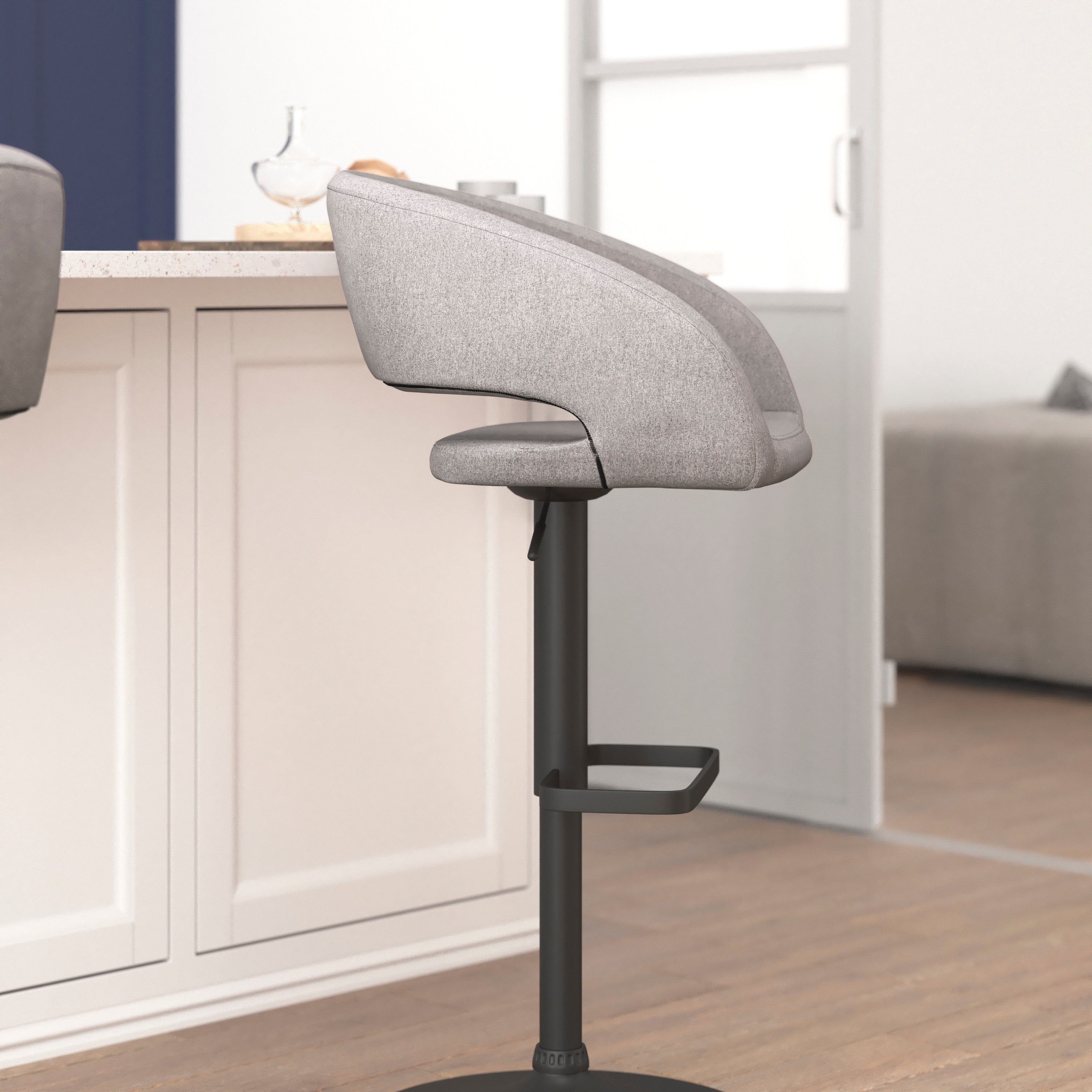 Contemporary Vinyl Adjustable Height Barstool with Rounded Mid-Back