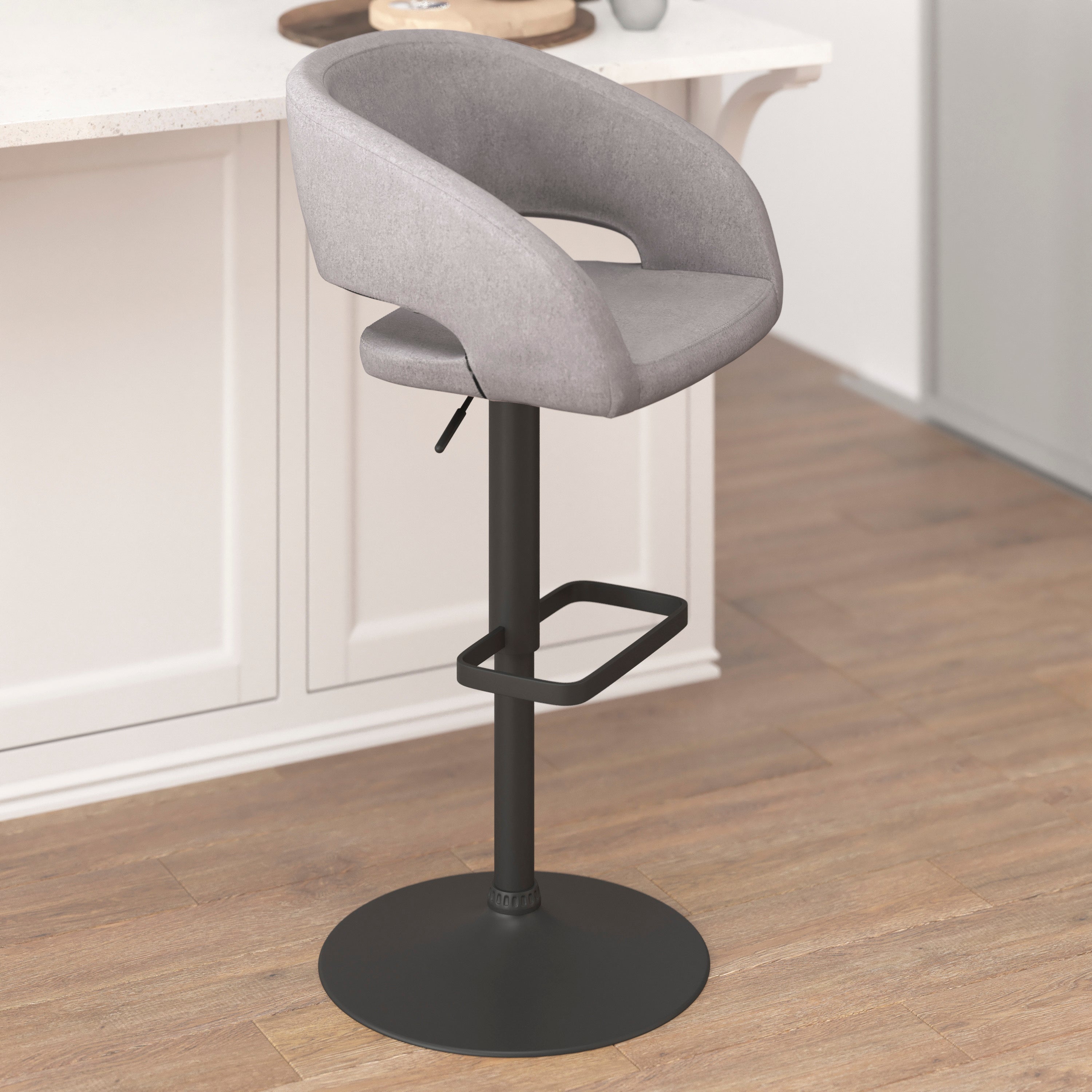 Contemporary Vinyl Adjustable Height Barstool with Rounded Mid-Back