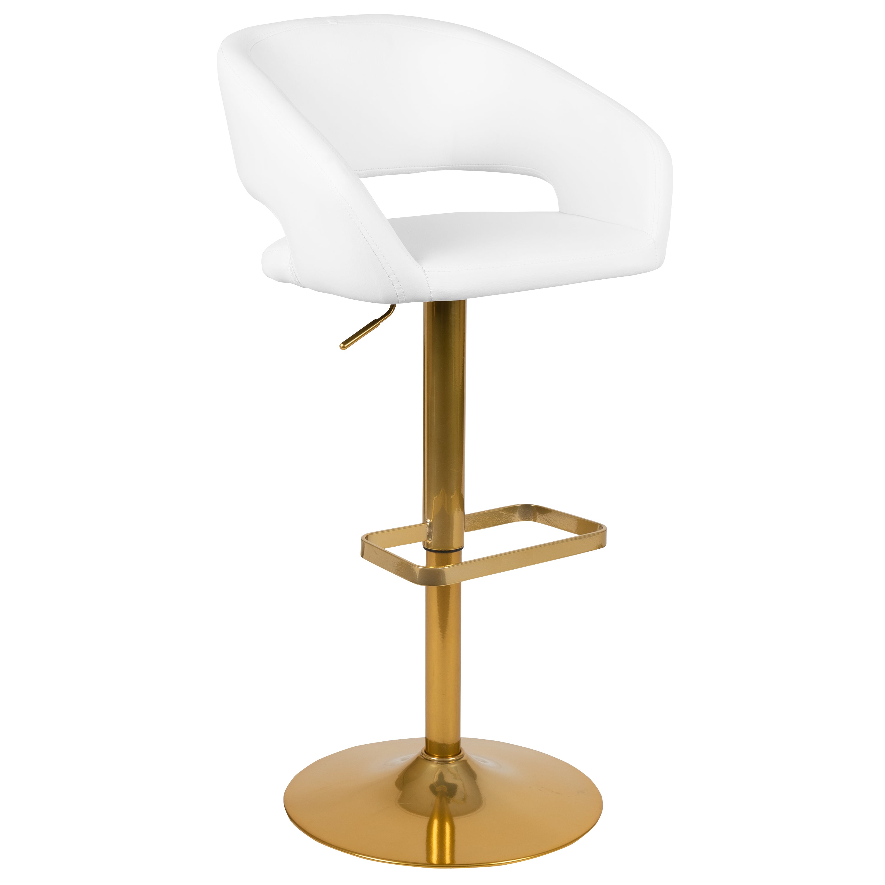 Contemporary Vinyl Adjustable Height Barstool with Rounded Mid-Back