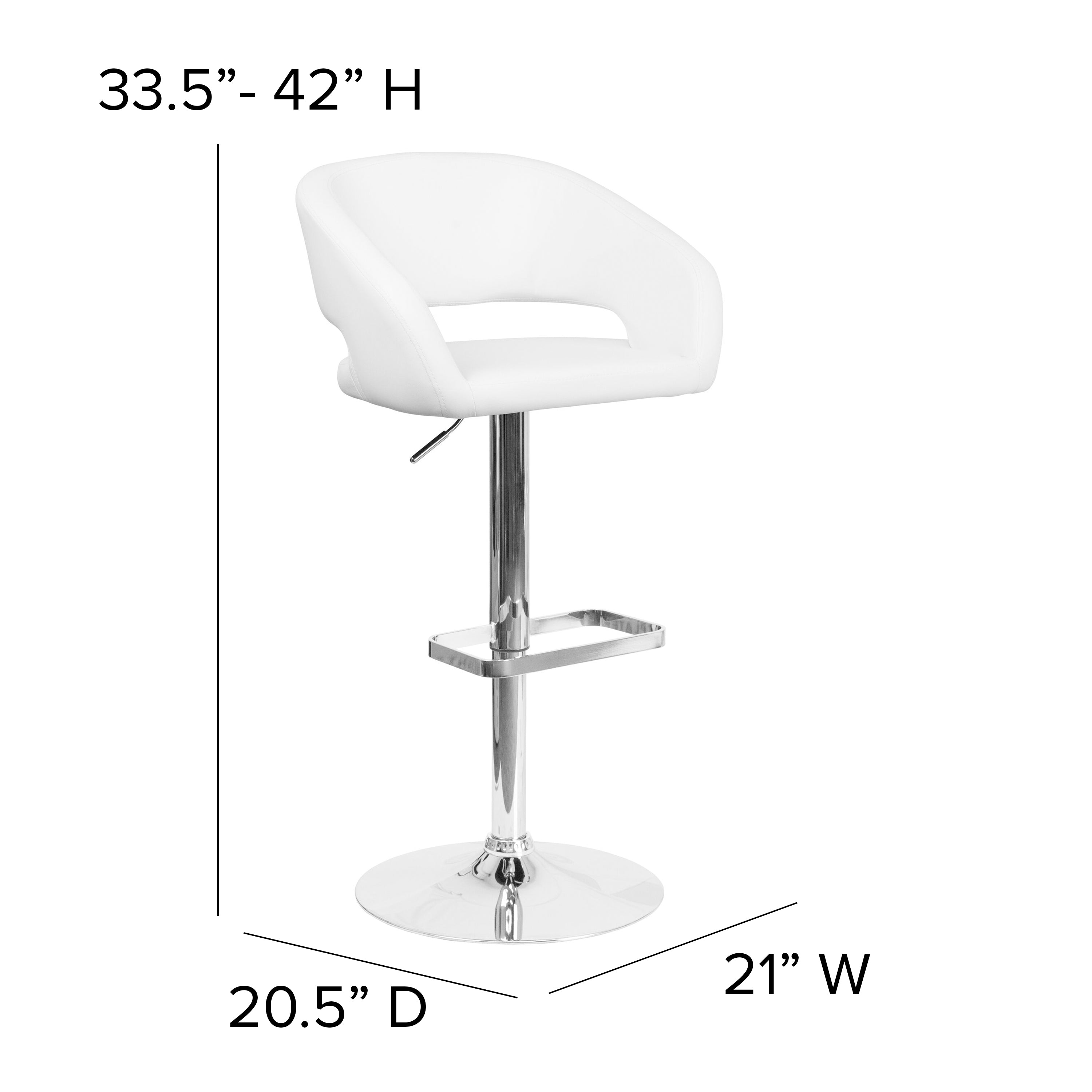 Contemporary Vinyl Adjustable Height Barstool with Rounded Mid-Back