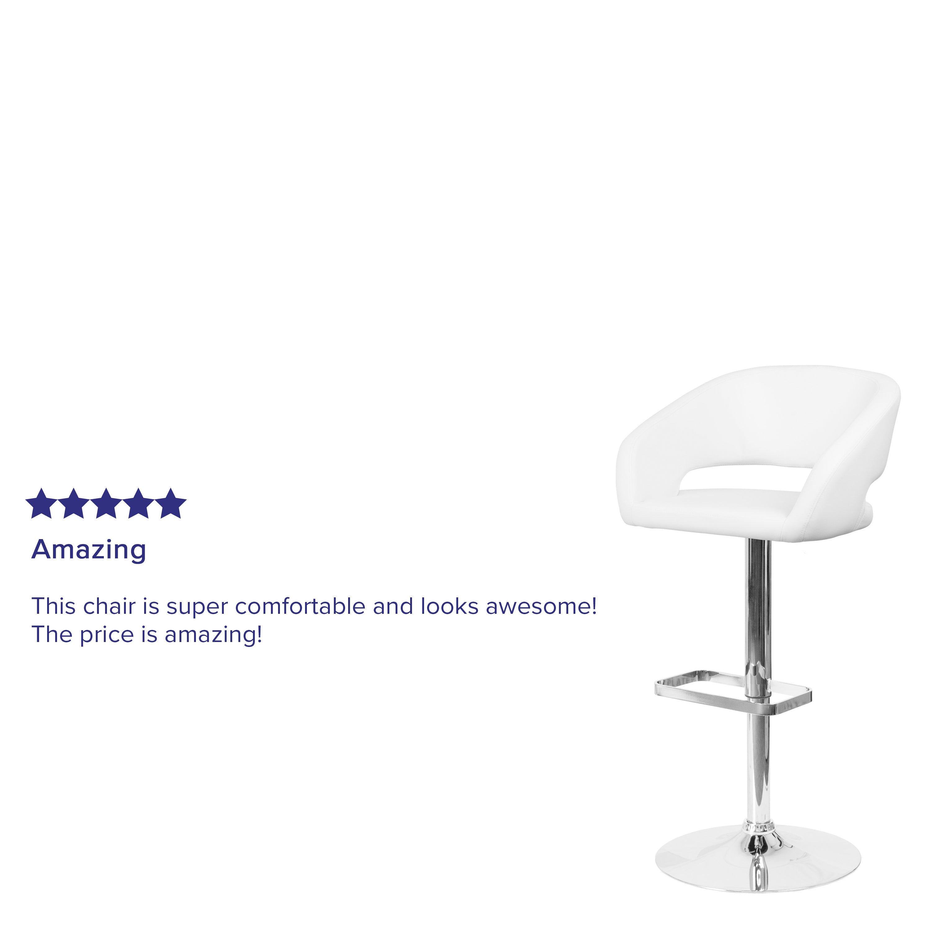 Contemporary Vinyl Adjustable Height Barstool with Rounded Mid-Back