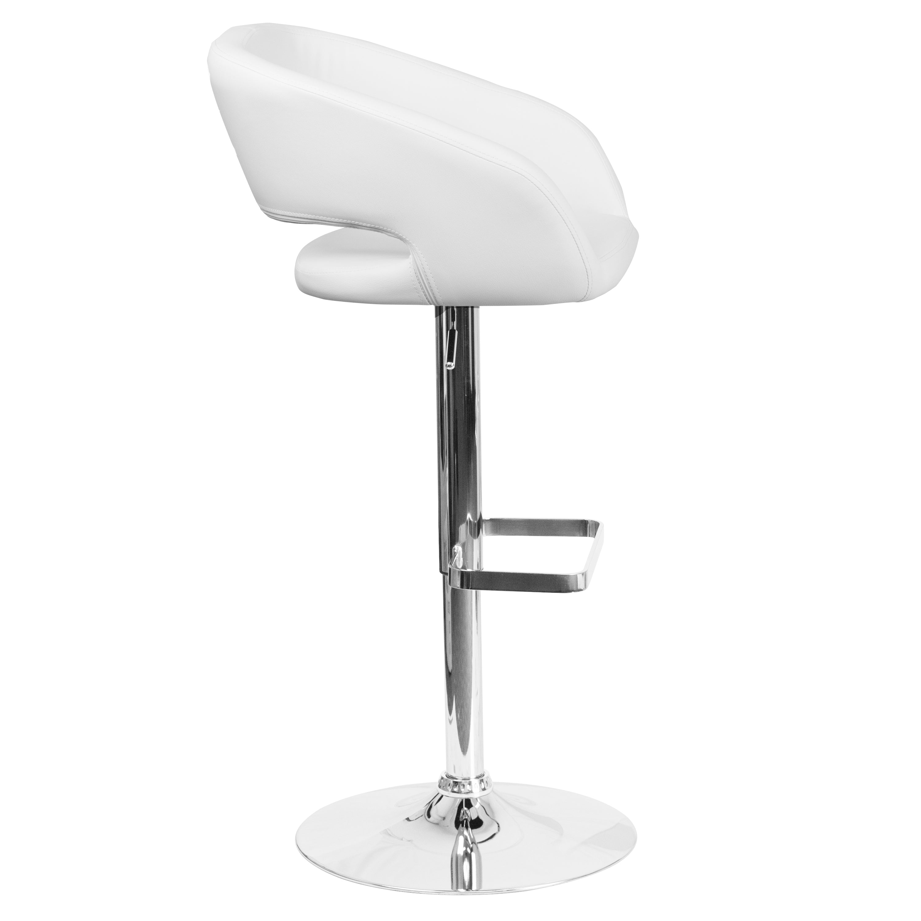 Contemporary Vinyl Adjustable Height Barstool with Rounded Mid-Back