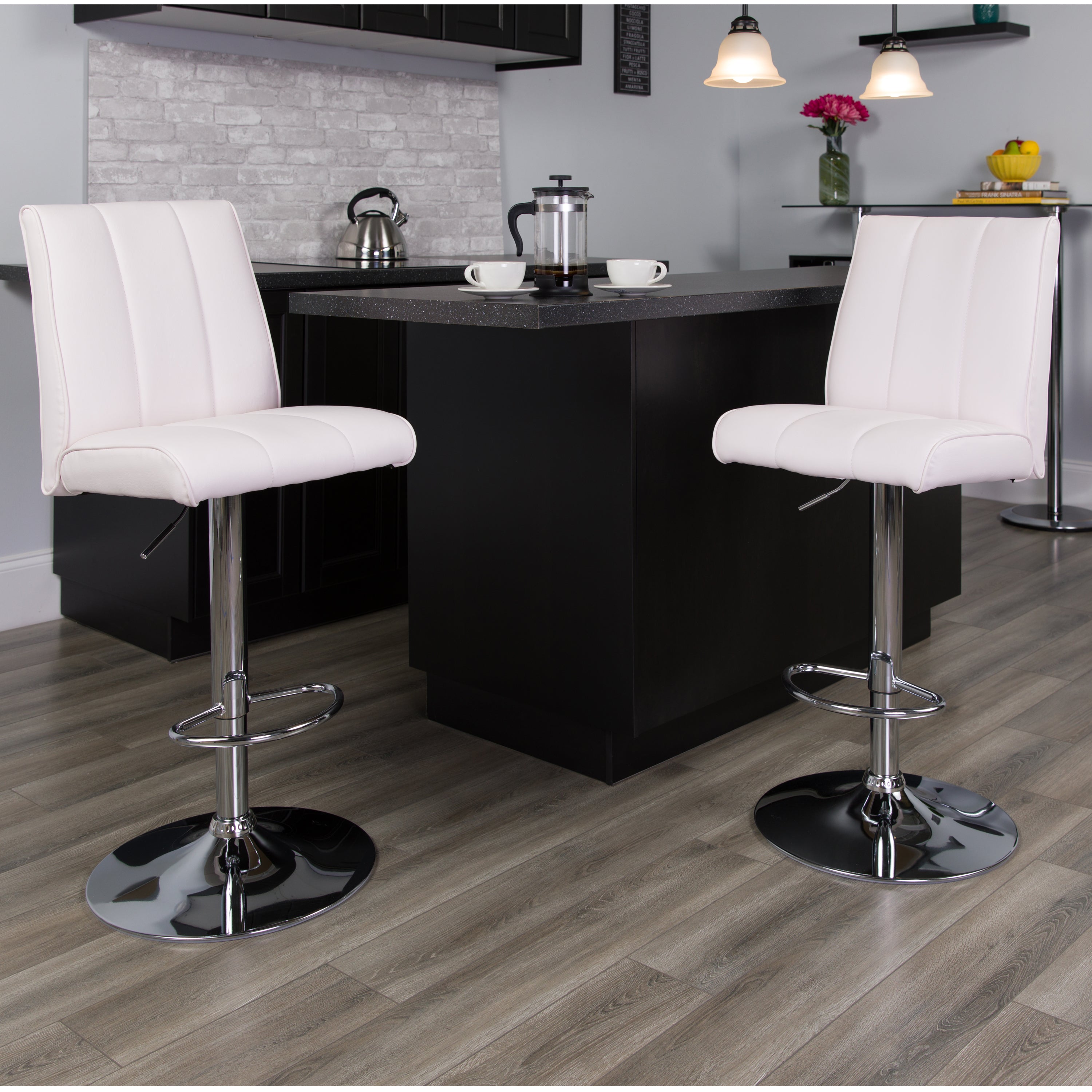 Contemporary Vinyl Adjustable Height Barstool with Vertical Stitch Panel Back and Chrome Base-Bar Stool-Flash Furniture-Wall2Wall Furnishings