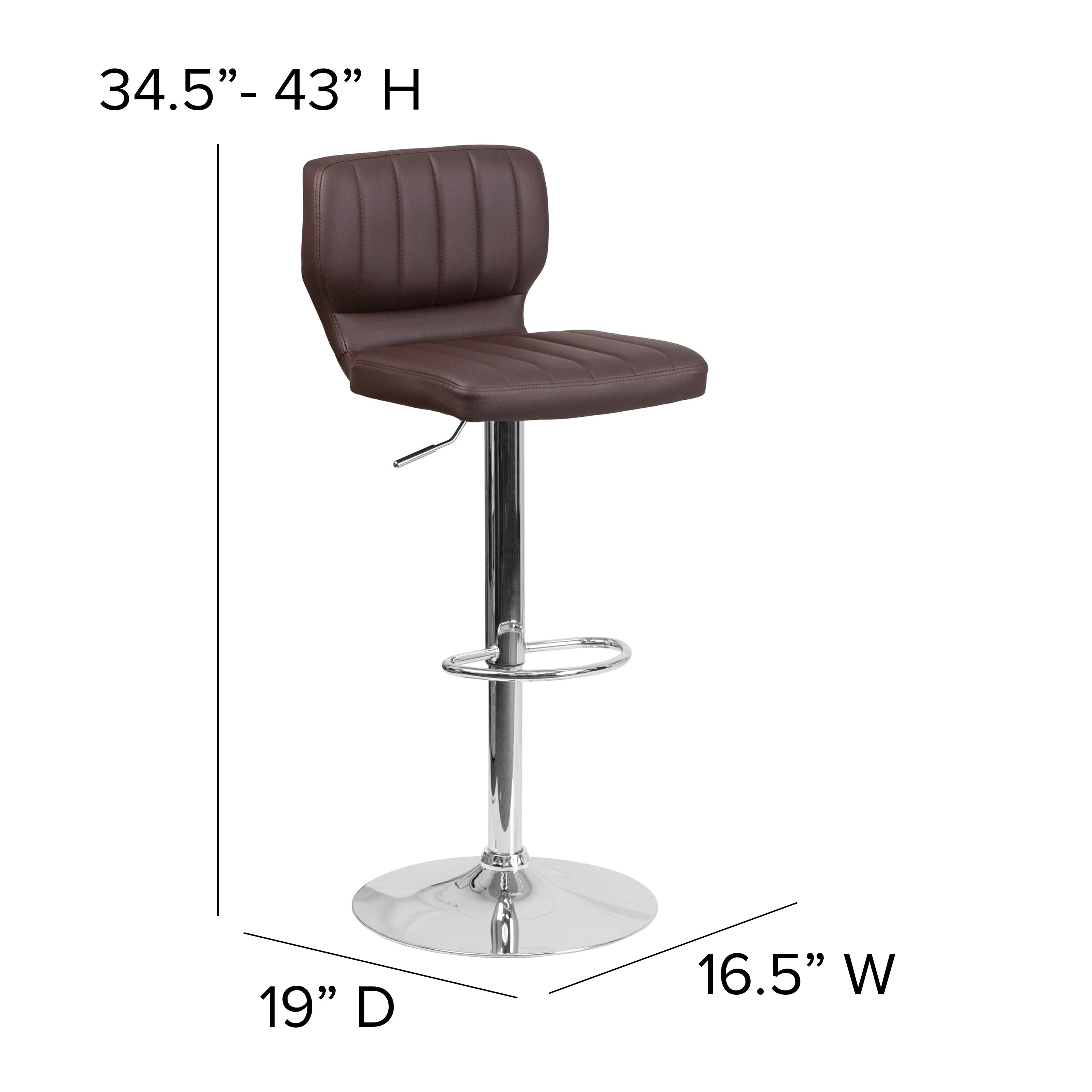 Contemporary Vinyl Adjustable Height Barstool with Vertical Stitch Back and Chrome Base