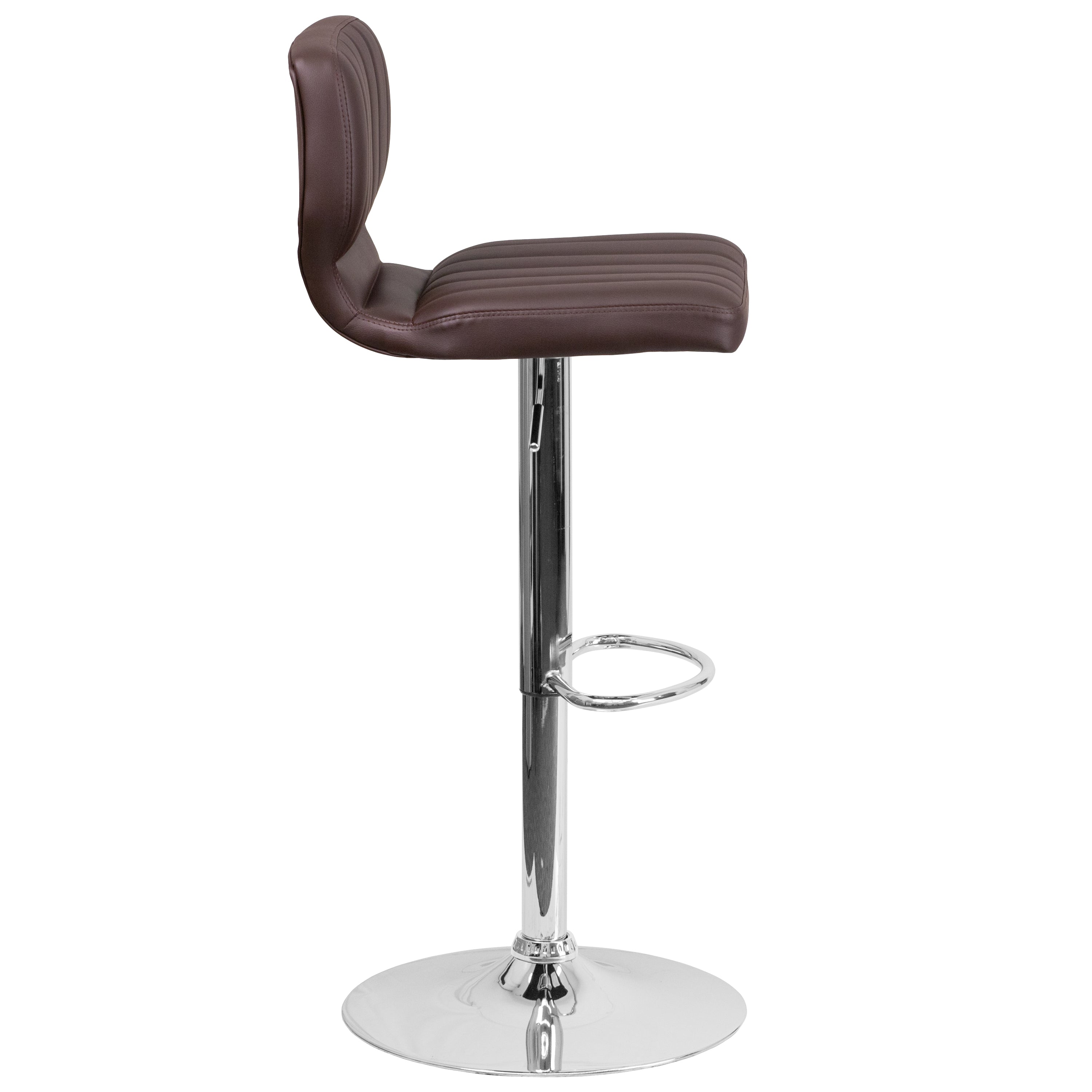 Contemporary Vinyl Adjustable Height Barstool with Vertical Stitch Back and Chrome Base