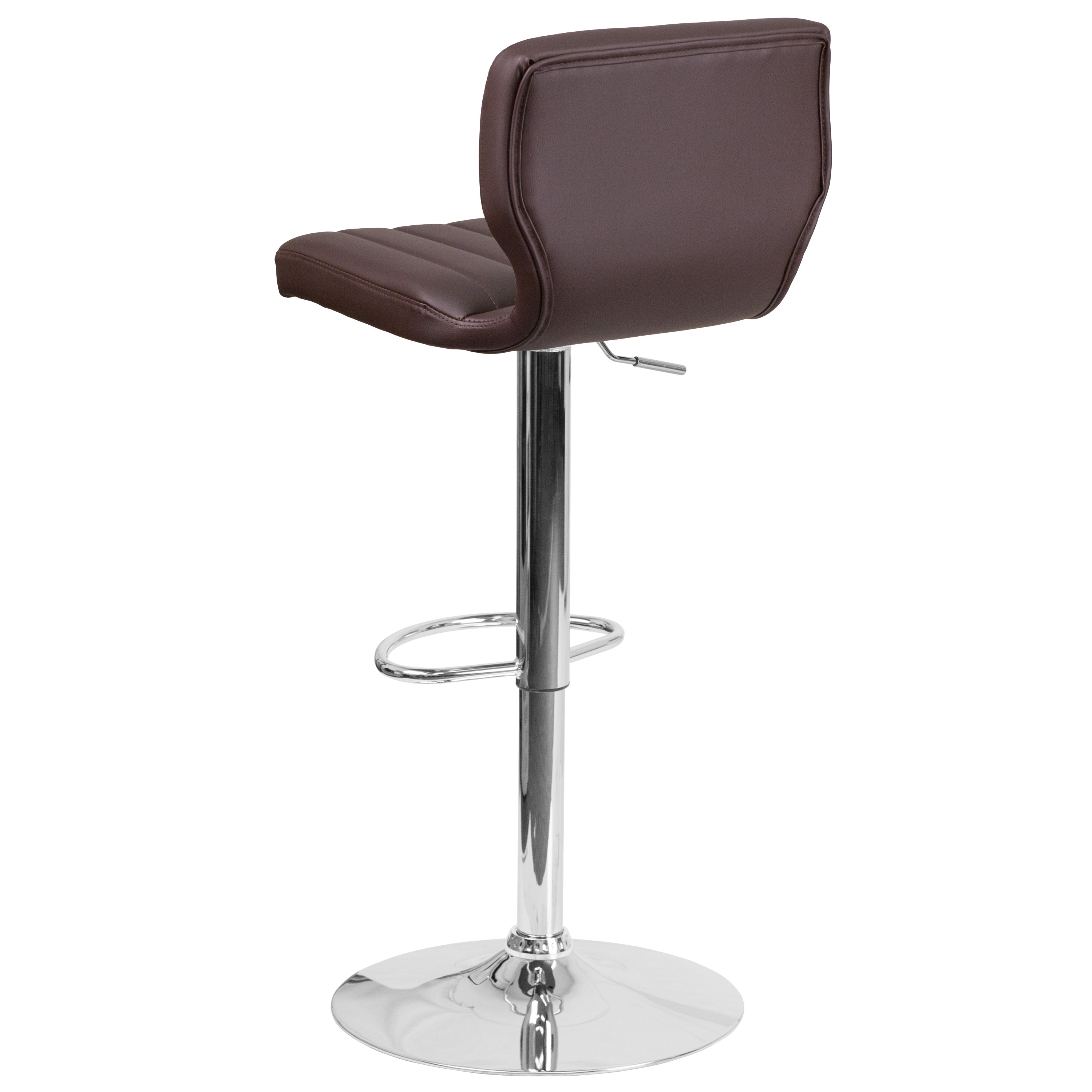 Contemporary Vinyl Adjustable Height Barstool with Vertical Stitch Back and Chrome Base