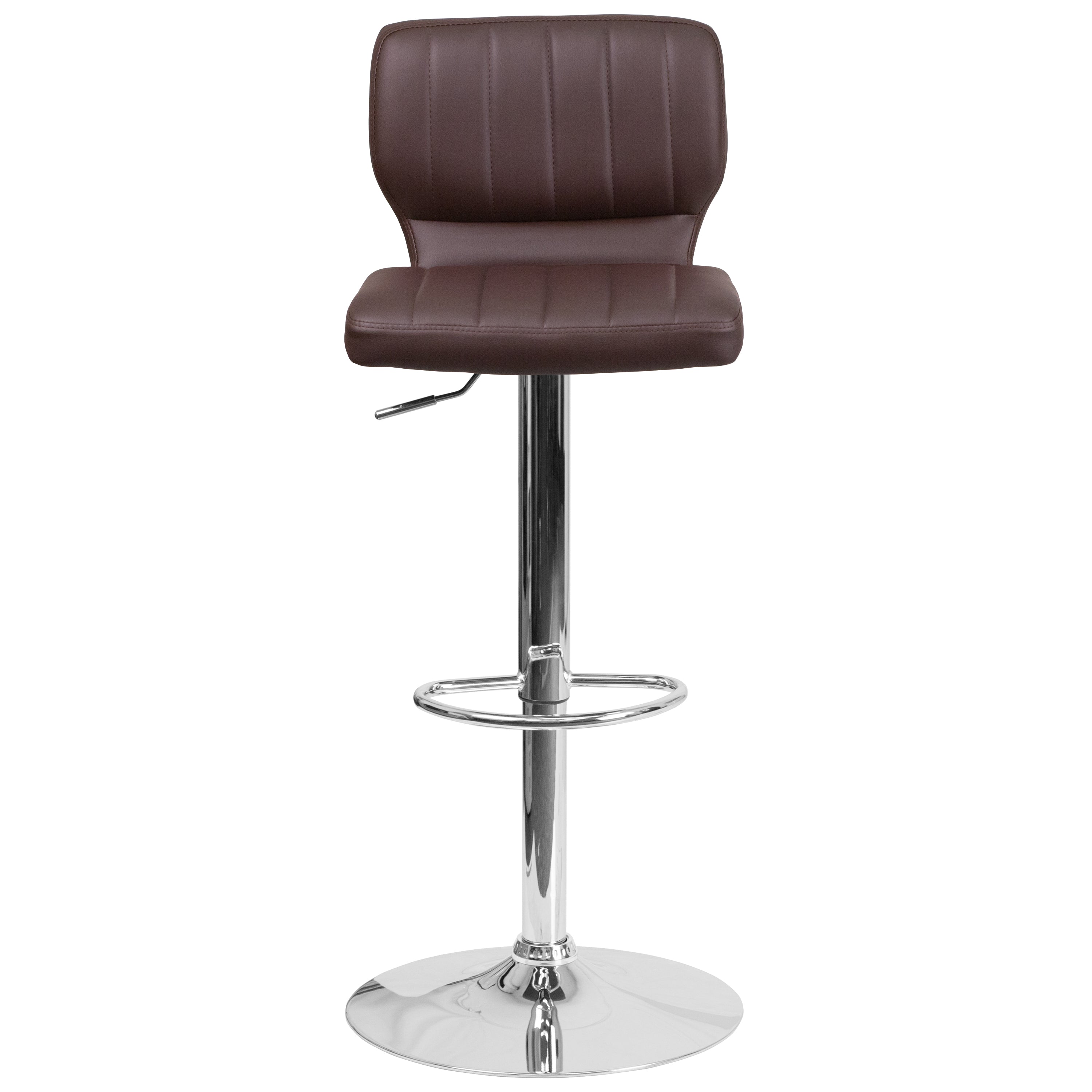 Contemporary Vinyl Adjustable Height Barstool with Vertical Stitch Back and Chrome Base