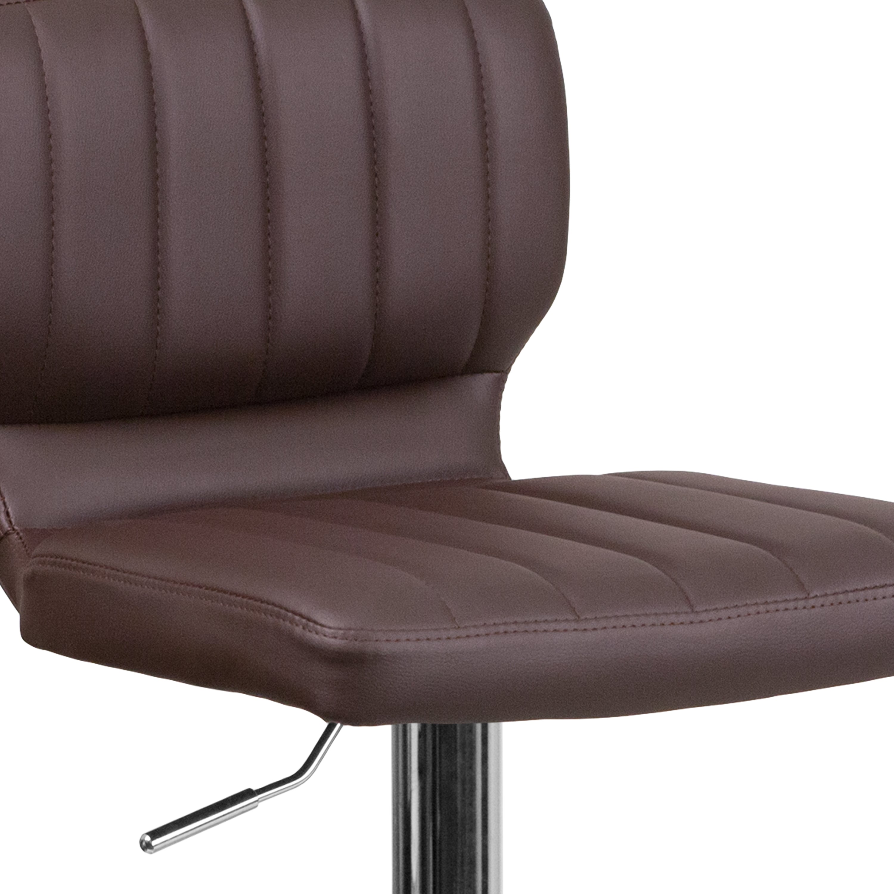 Contemporary Vinyl Adjustable Height Barstool with Vertical Stitch Back and Chrome Base