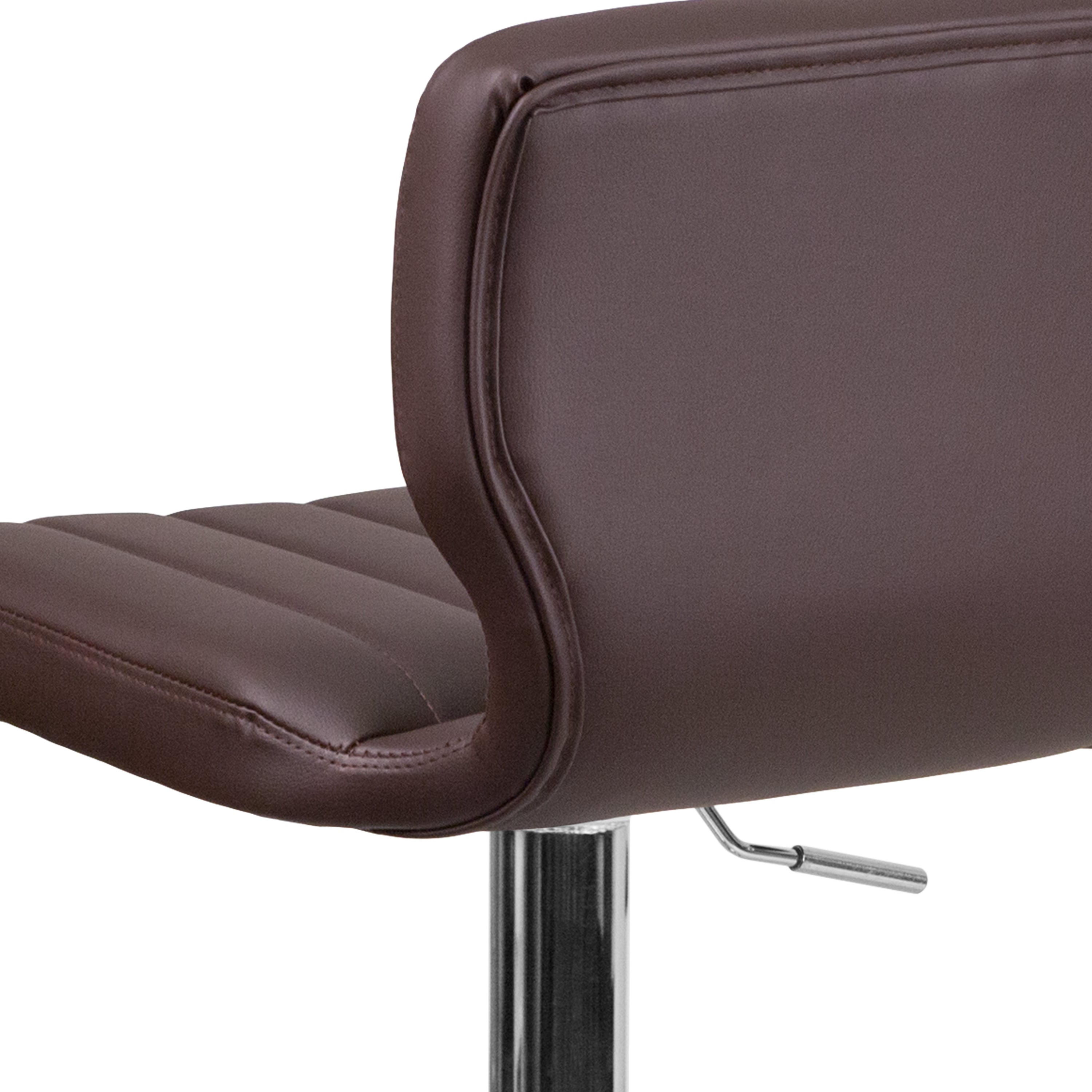 Contemporary Vinyl Adjustable Height Barstool with Vertical Stitch Back and Chrome Base