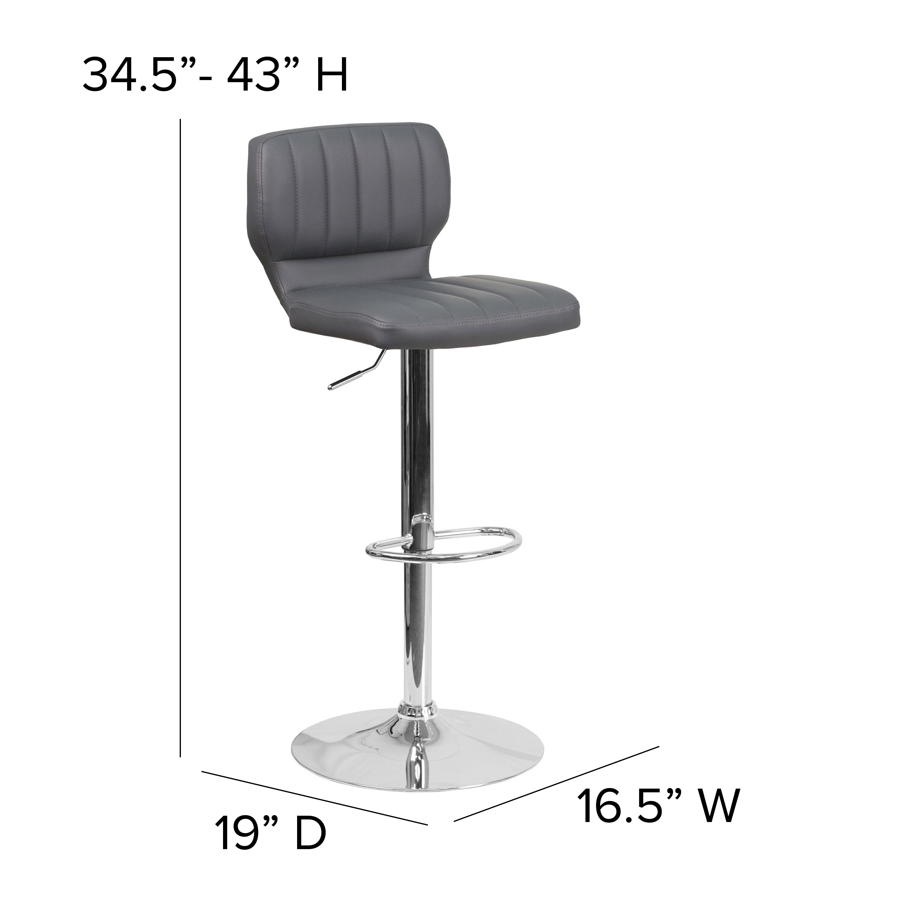 Contemporary Vinyl Adjustable Height Barstool with Vertical Stitch Back and Chrome Base-Bar Stool-Flash Furniture-Wall2Wall Furnishings