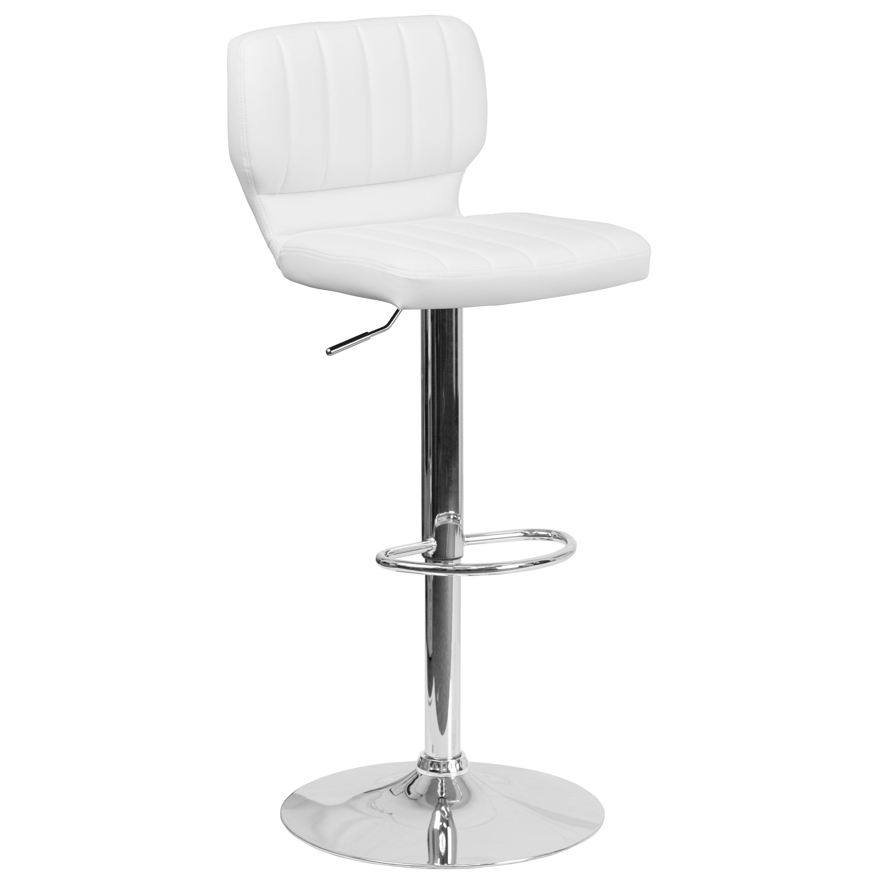 Contemporary Vinyl Adjustable Height Barstool with Vertical Stitch Back and Chrome Base