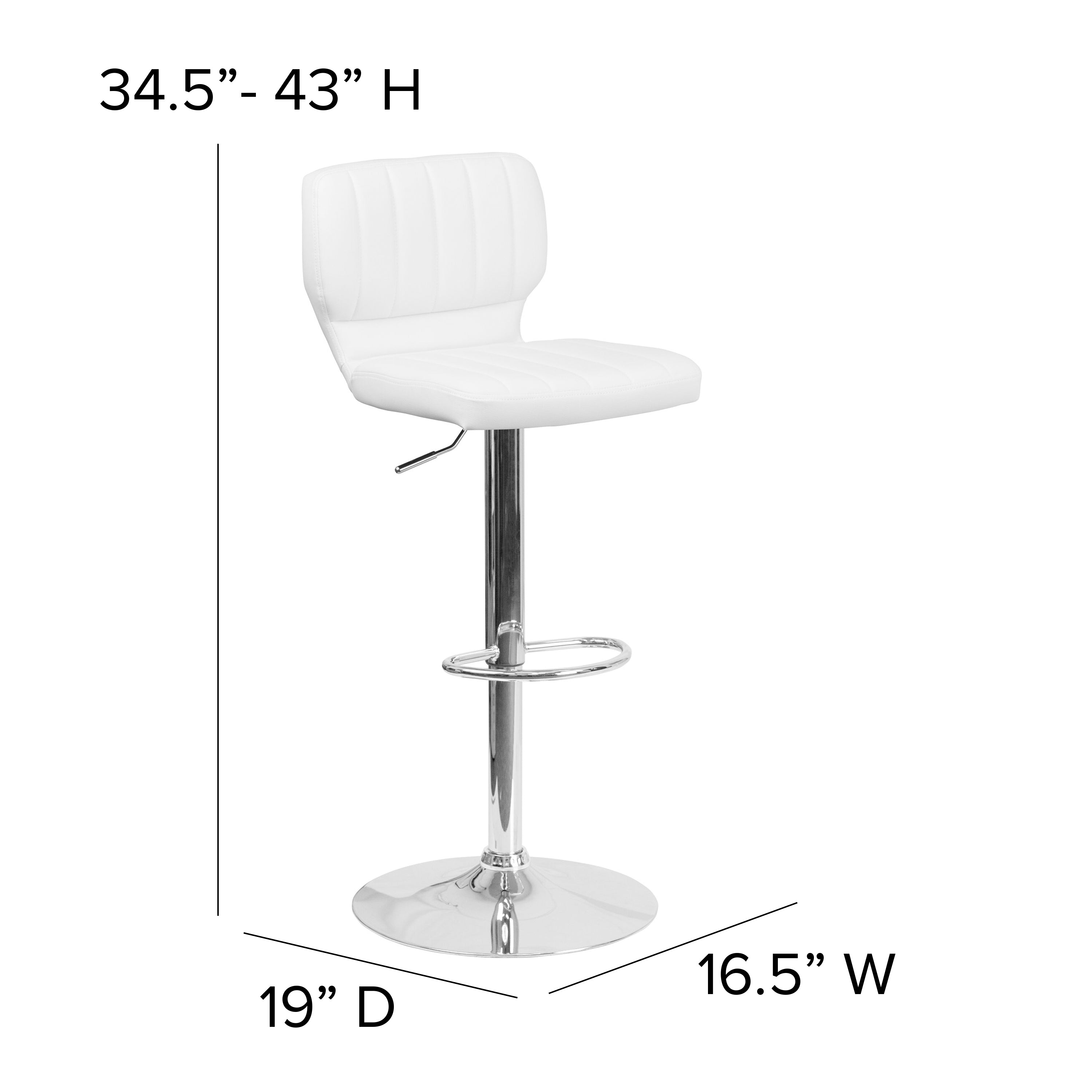 Contemporary Vinyl Adjustable Height Barstool with Vertical Stitch Back and Chrome Base