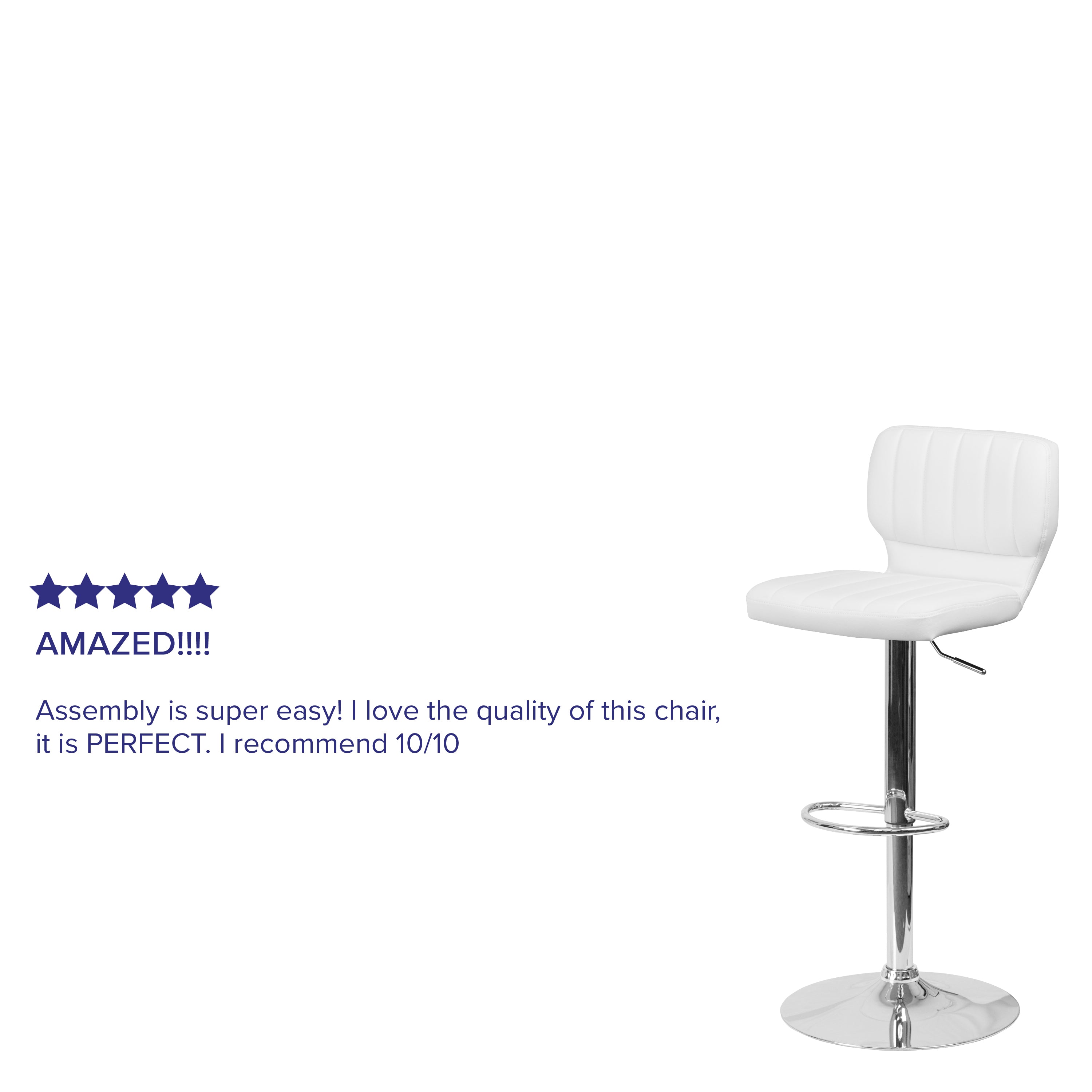 Contemporary Vinyl Adjustable Height Barstool with Vertical Stitch Back and Chrome Base