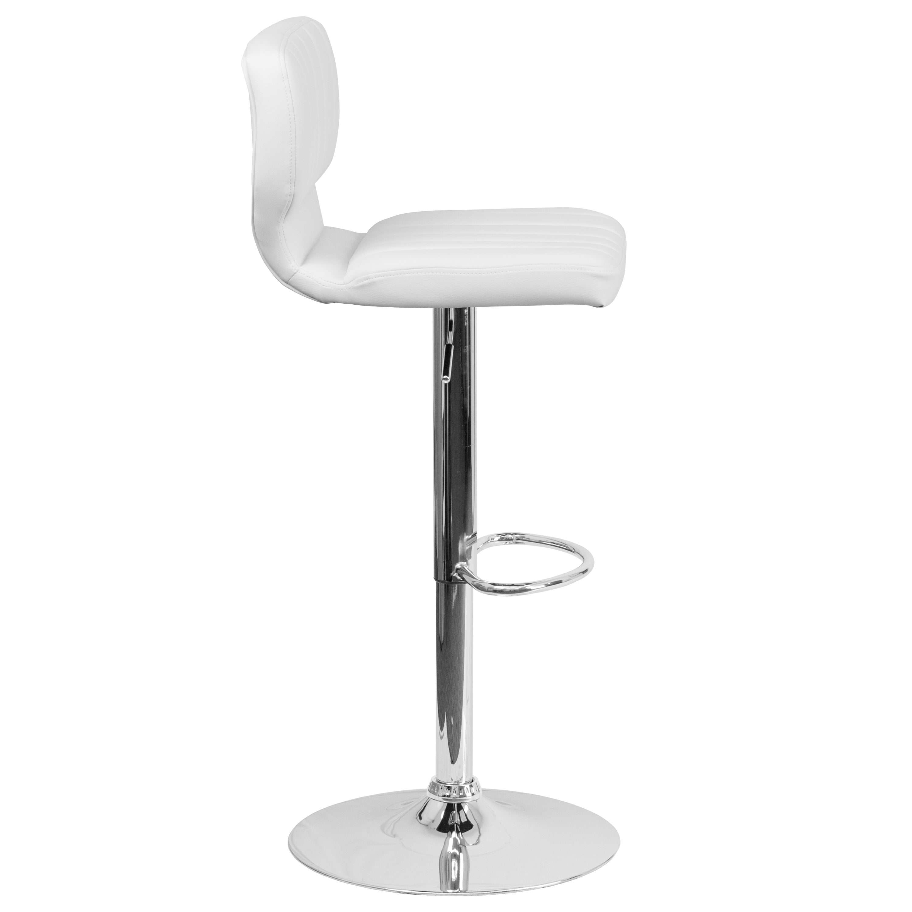 Contemporary Vinyl Adjustable Height Barstool with Vertical Stitch Back and Chrome Base