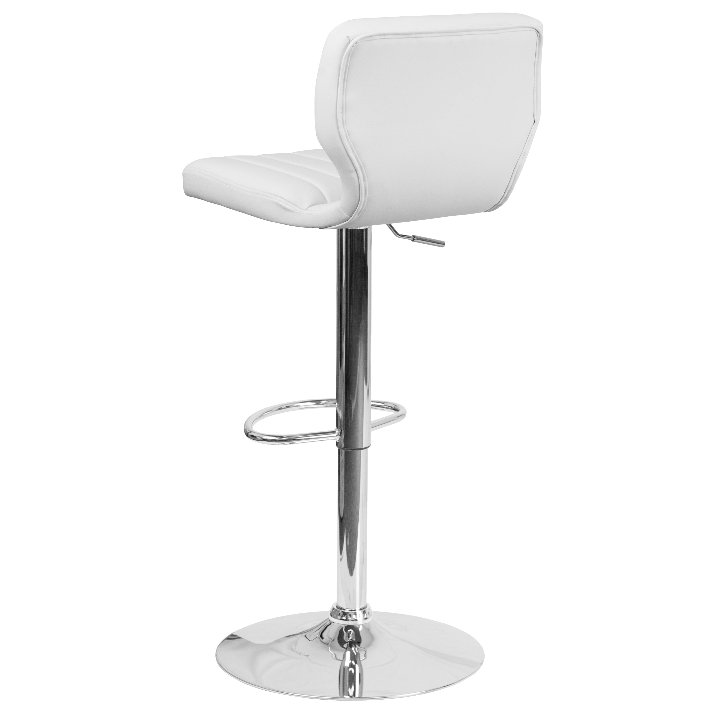 Contemporary Vinyl Adjustable Height Barstool with Vertical Stitch Back and Chrome Base