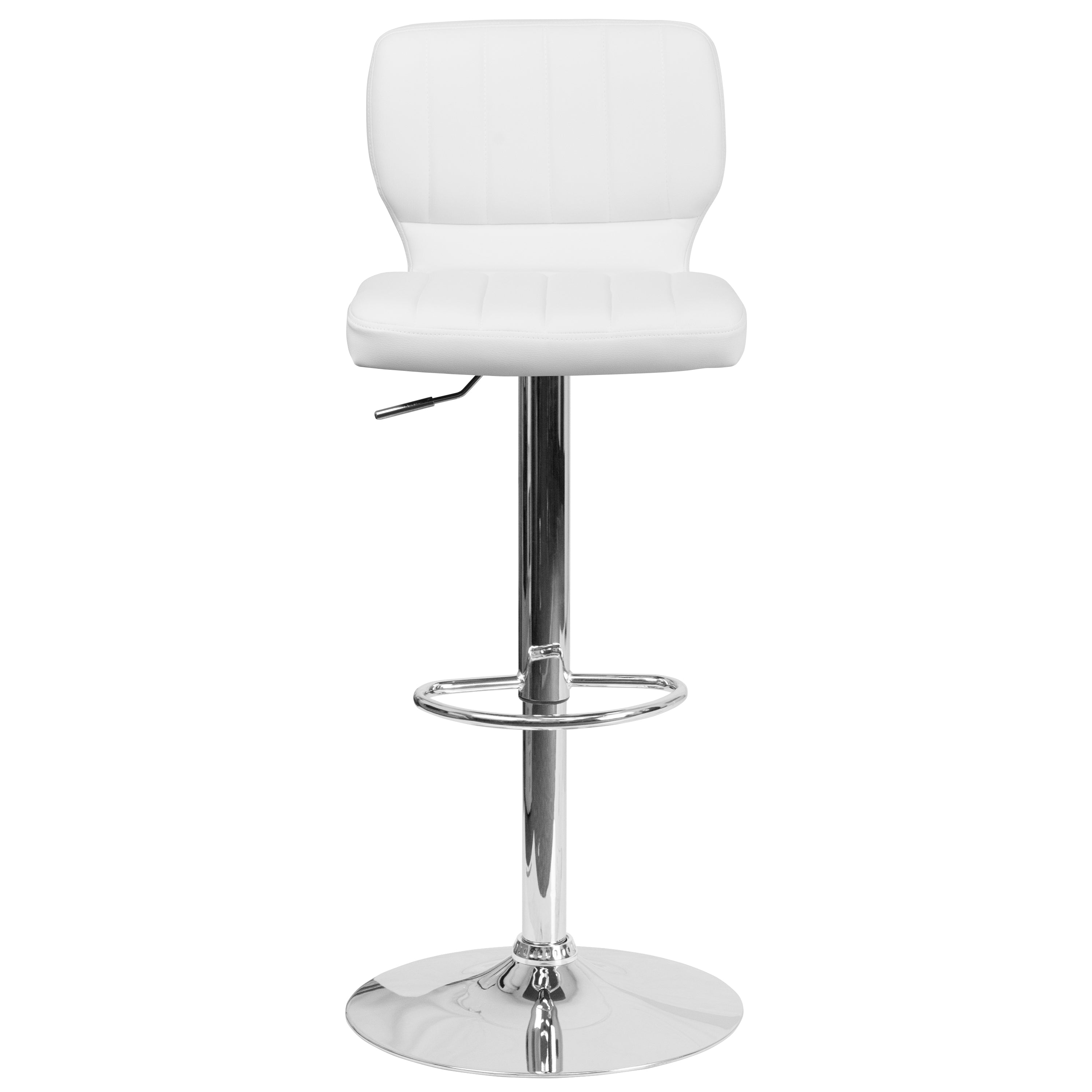 Contemporary Vinyl Adjustable Height Barstool with Vertical Stitch Back and Chrome Base
